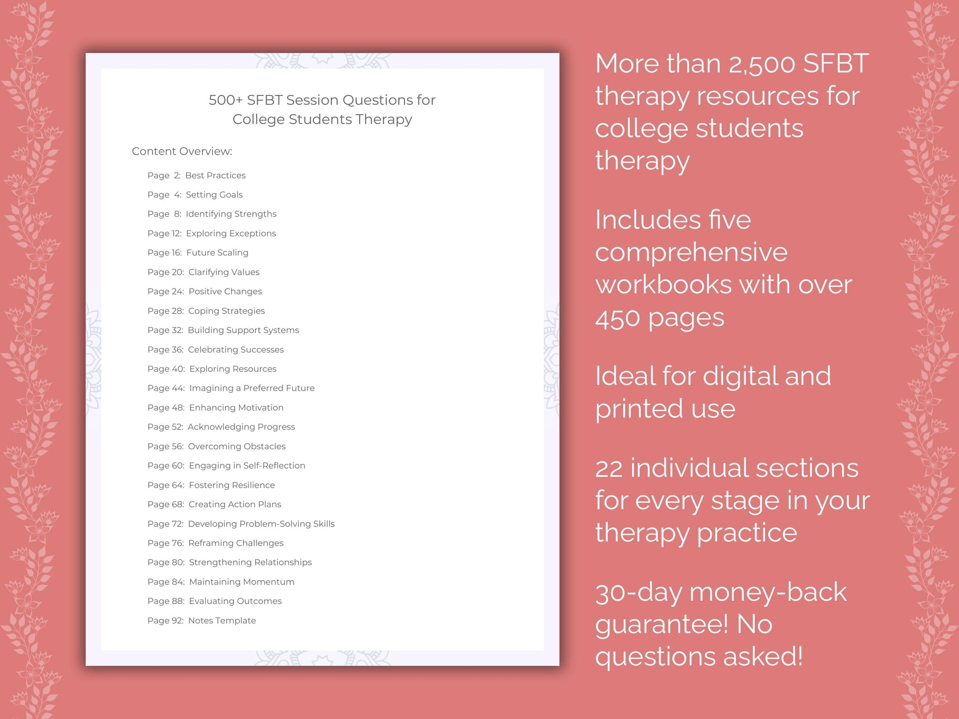 College Students Solution-Focused Brief Therapy (SFBT) Therapist Worksheets