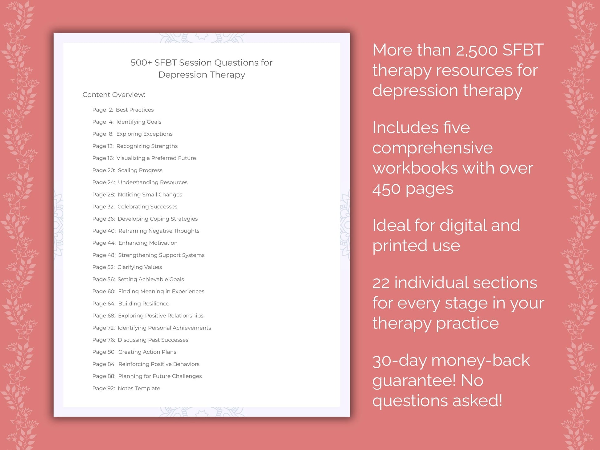 Depression Solution-Focused Brief Therapy (SFBT) Therapist Worksheets