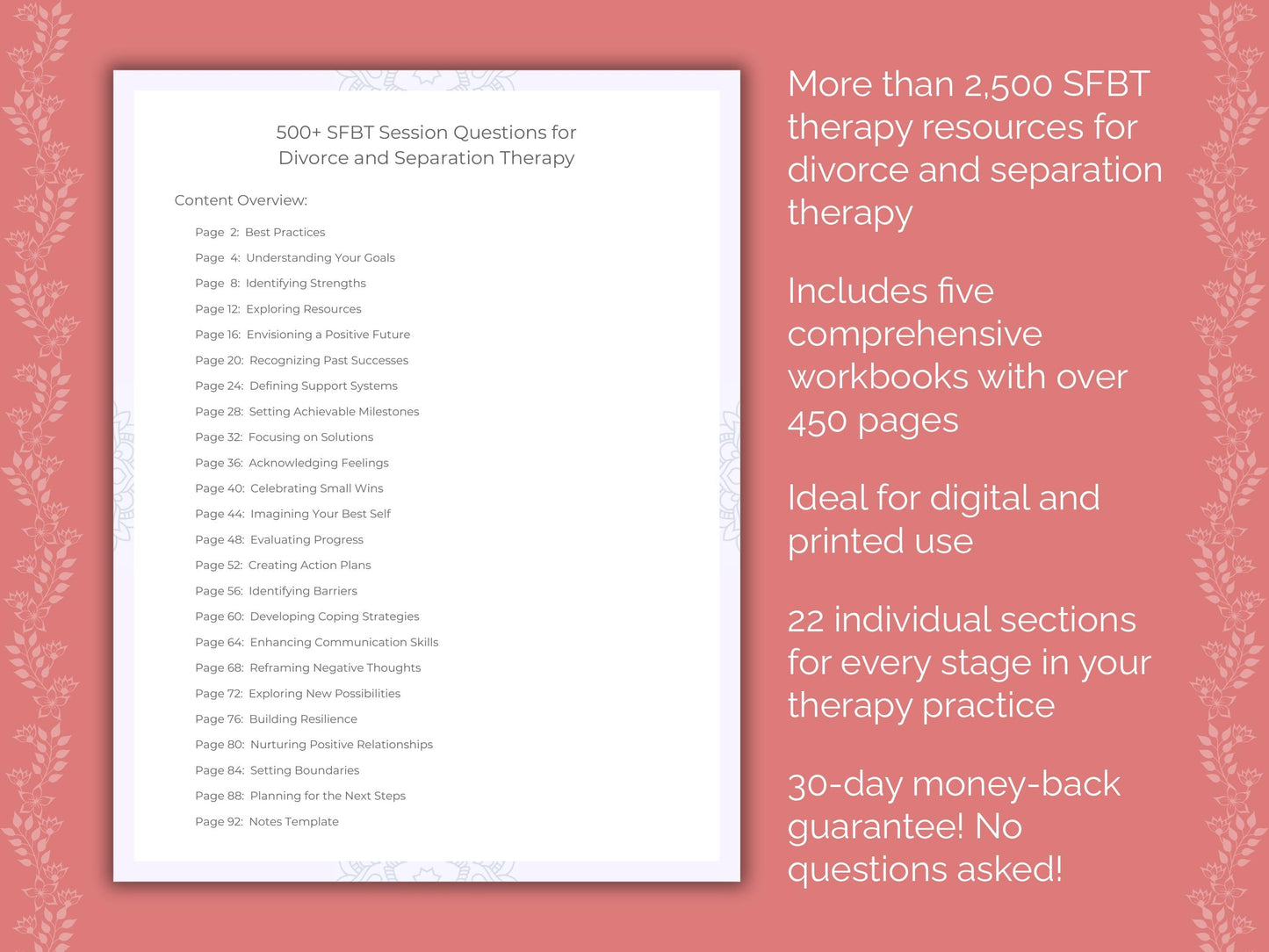 Divorce and Separation Solution-Focused Brief Therapy (SFBT) Therapist Worksheets