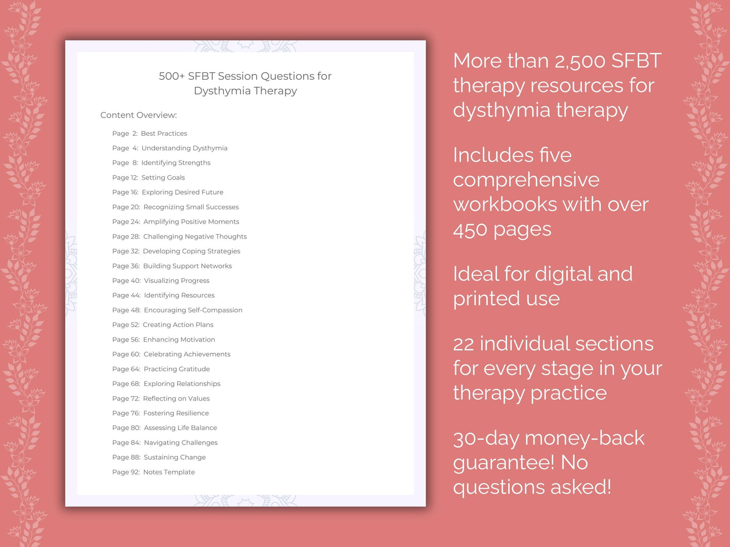Dysthymia Solution-Focused Brief Therapy (SFBT) Therapist Worksheets