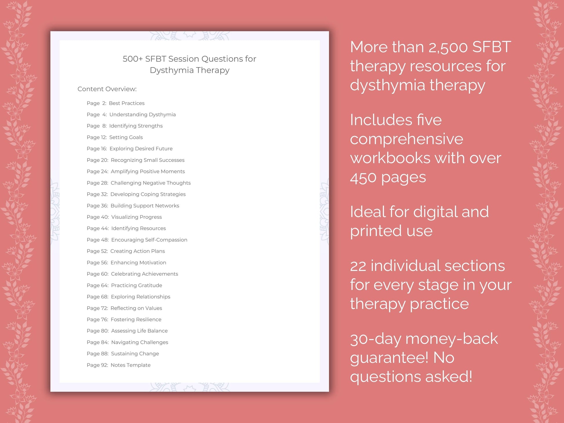 Dysthymia Solution-Focused Brief Therapy (SFBT) Therapist Worksheets