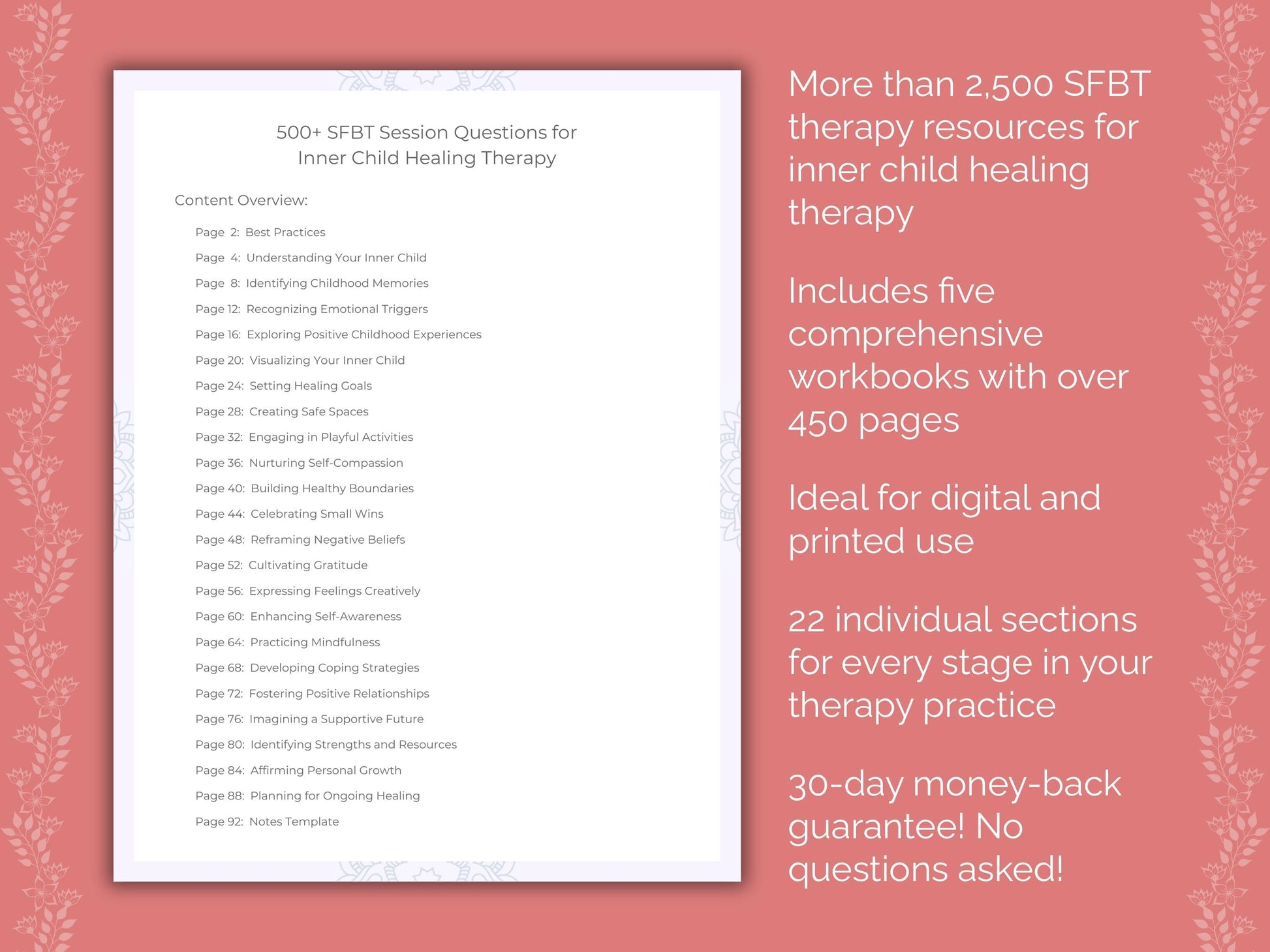 Inner Child Healing Solution-Focused Brief Therapy (SFBT) Therapist Worksheets