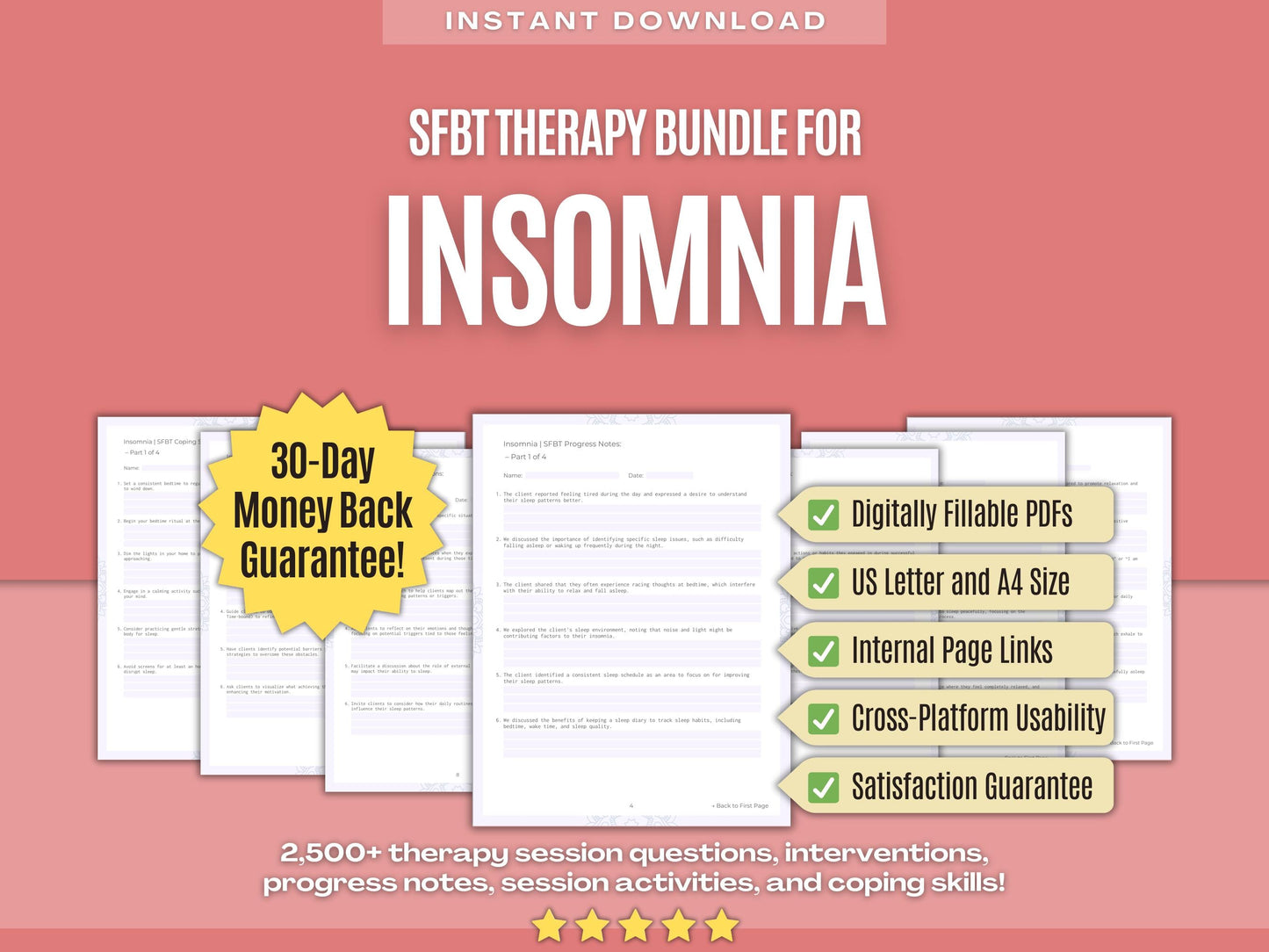 Insomnia Solution-Focused Brief Therapy (SFBT) Psychology Workbooks