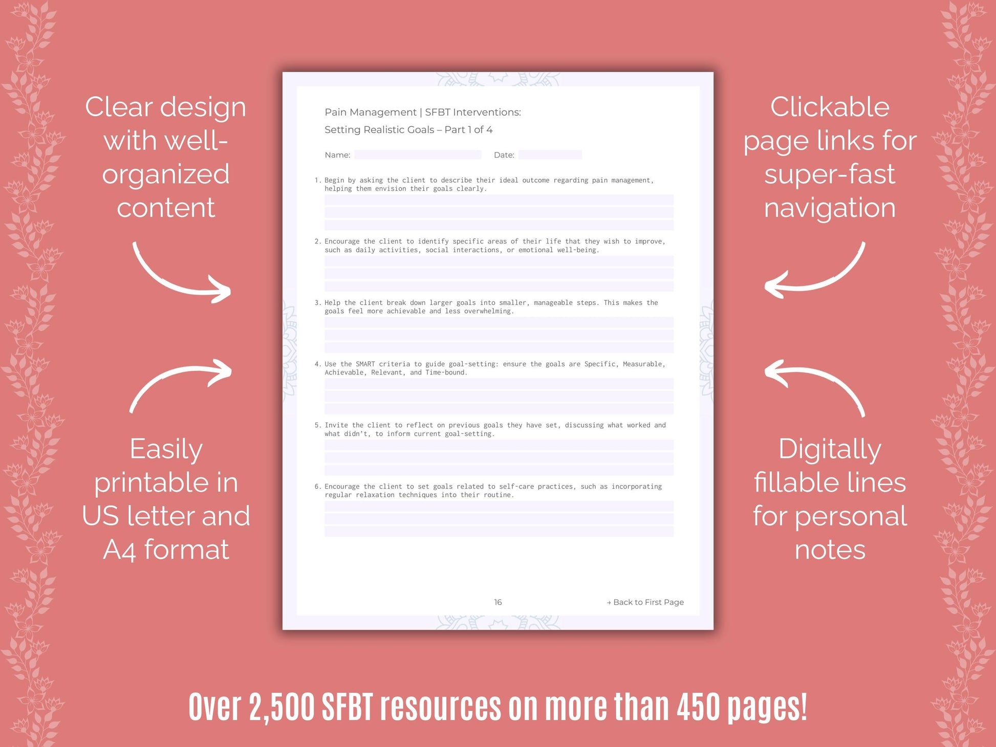 Pain Management Solution-Focused Brief Therapy (SFBT) Counseling Templates