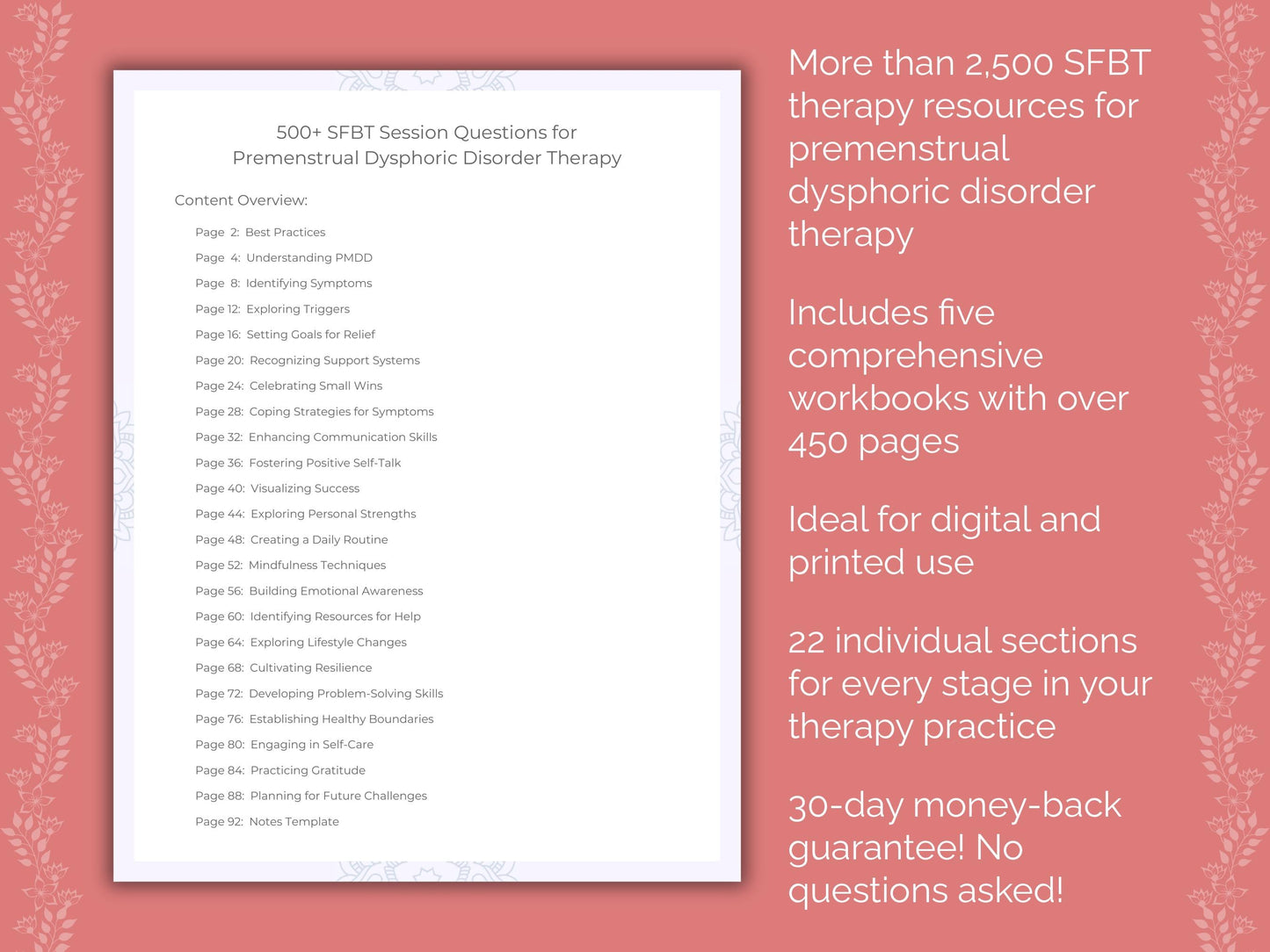 Premenstrual Dysphoric Disorder Solution-Focused Brief Therapy (SFBT) Therapist Worksheets