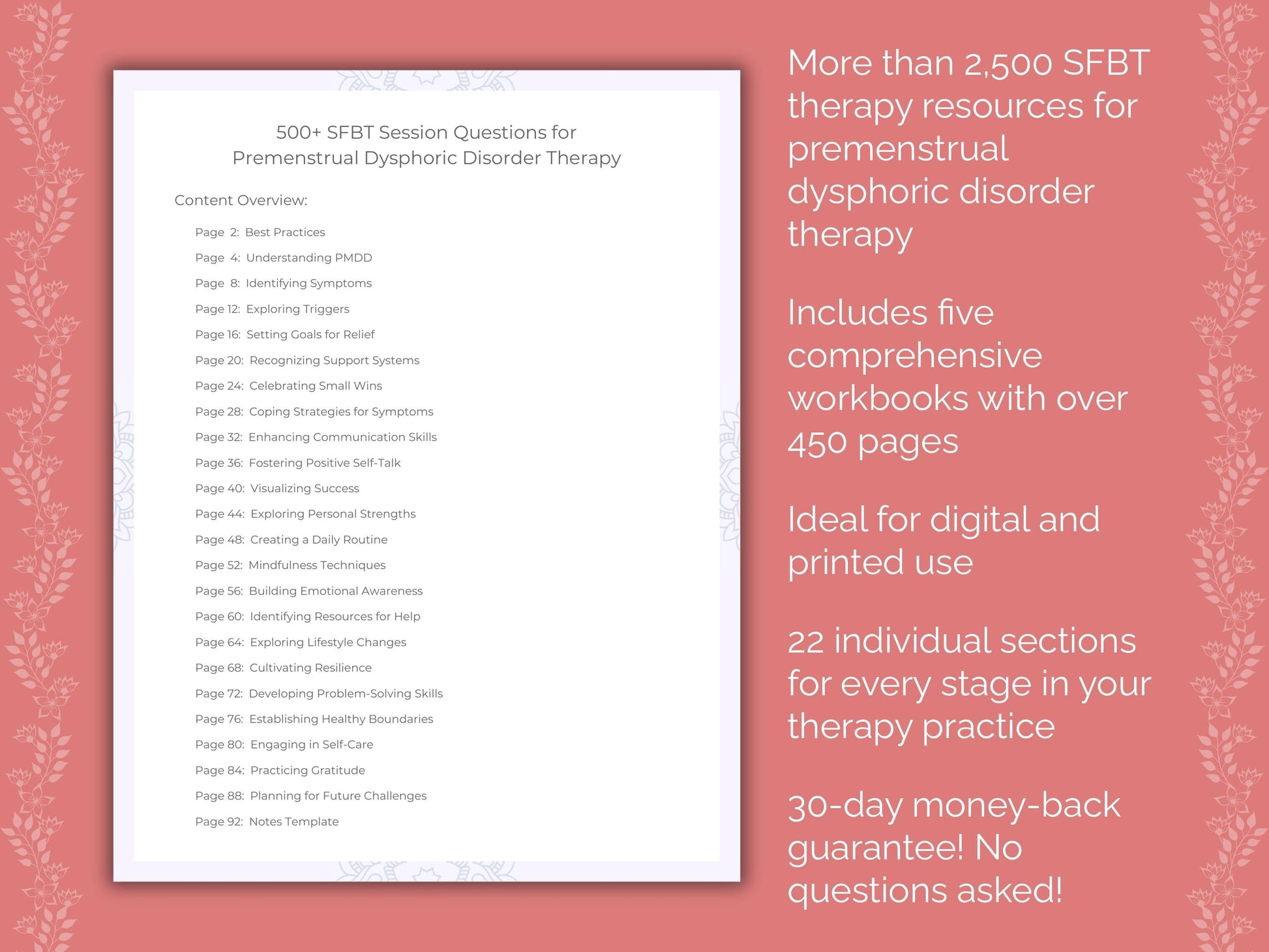 Premenstrual Dysphoric Disorder Solution-Focused Brief Therapy (SFBT) Therapist Worksheets