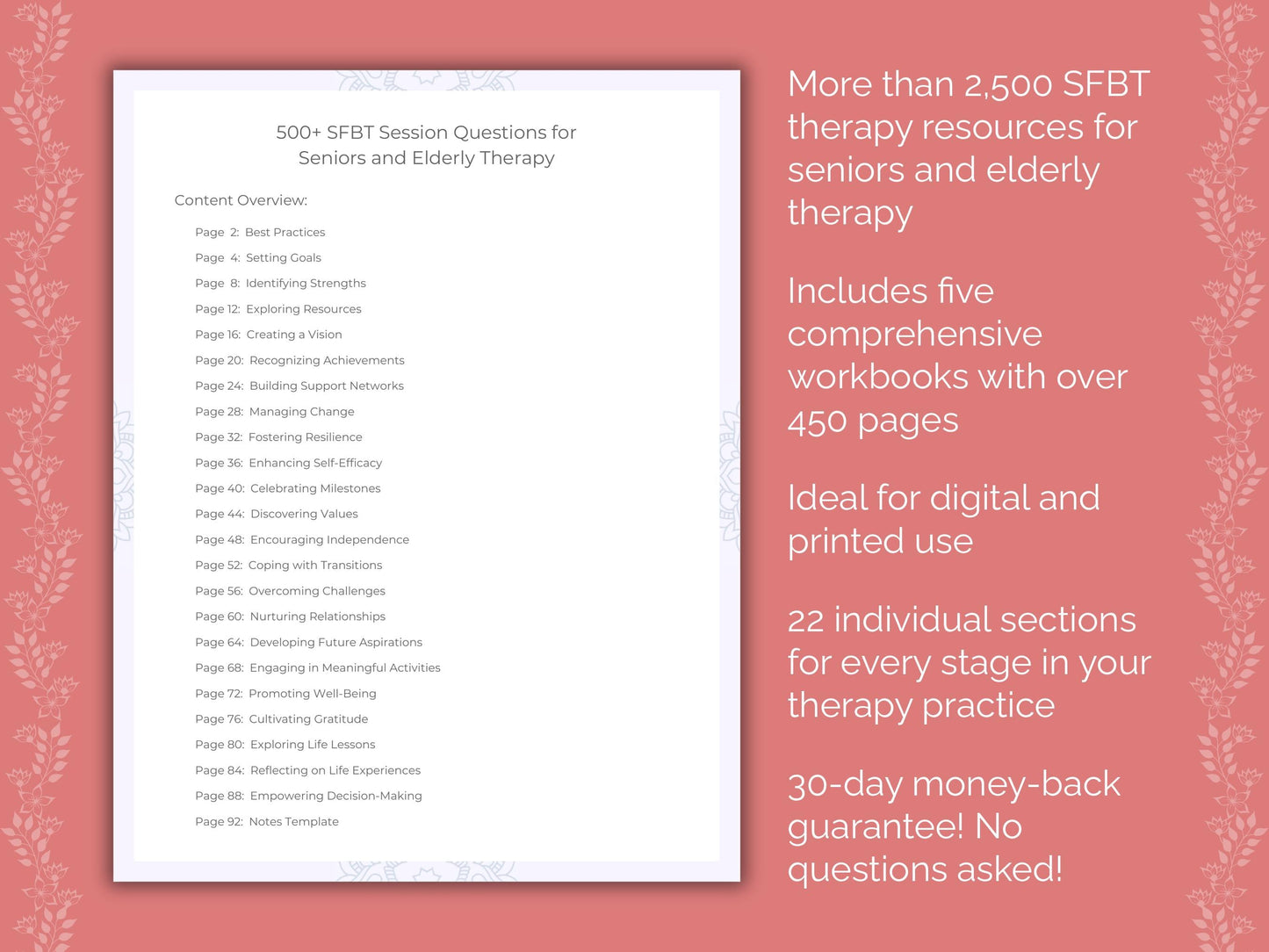 Seniors and Elderly Solution-Focused Brief Therapy (SFBT) Therapist Worksheets
