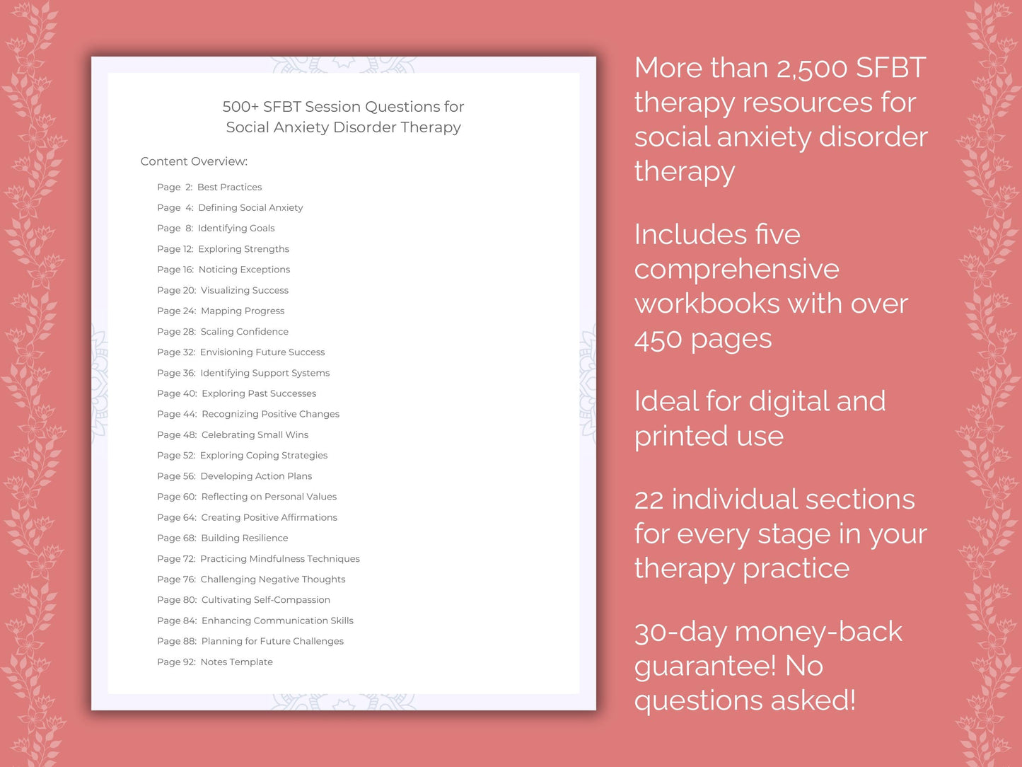 Social Anxiety Disorder Solution-Focused Brief Therapy (SFBT) Therapist Worksheets