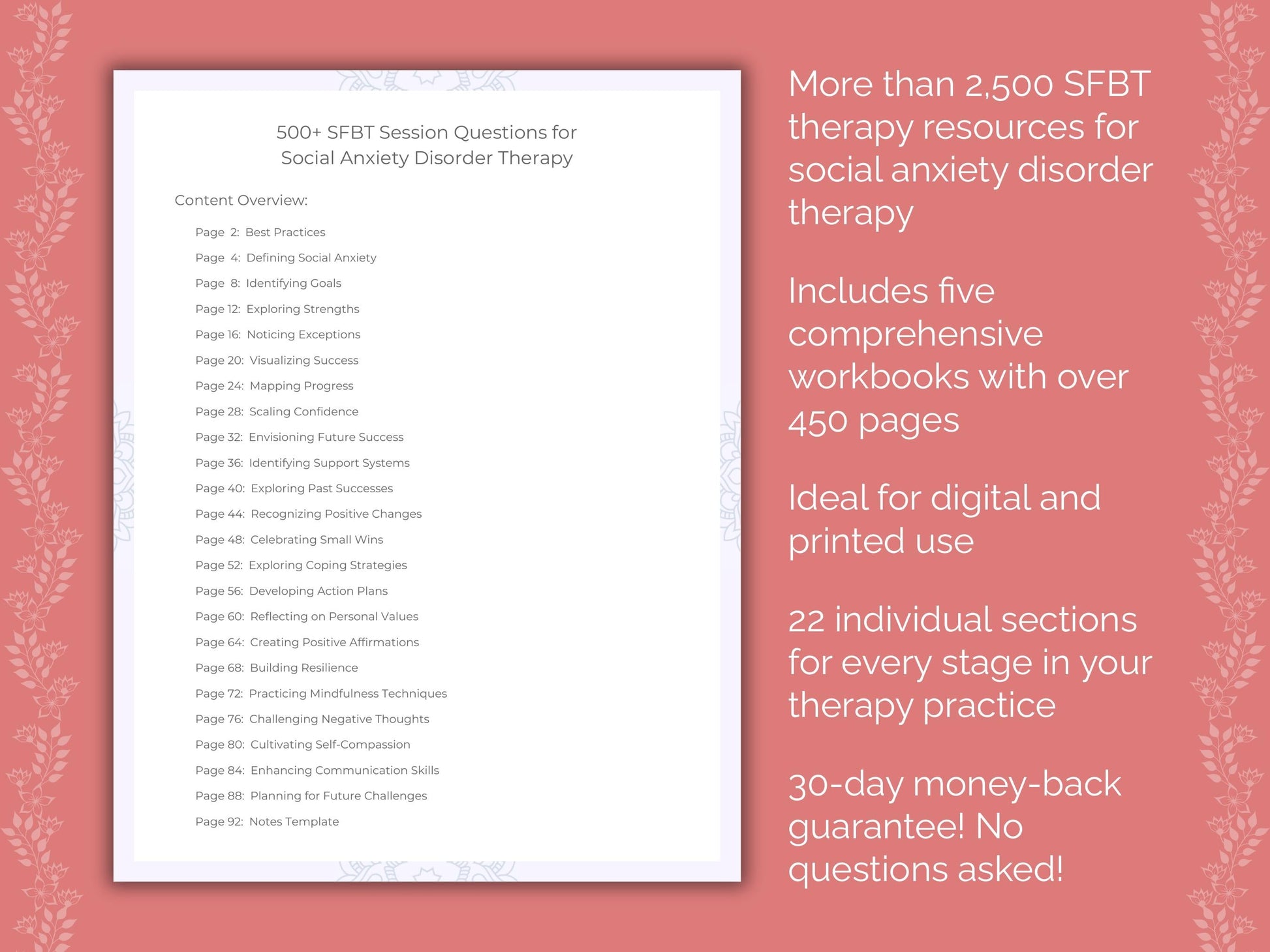 Social Anxiety Disorder Solution-Focused Brief Therapy (SFBT) Therapist Worksheets