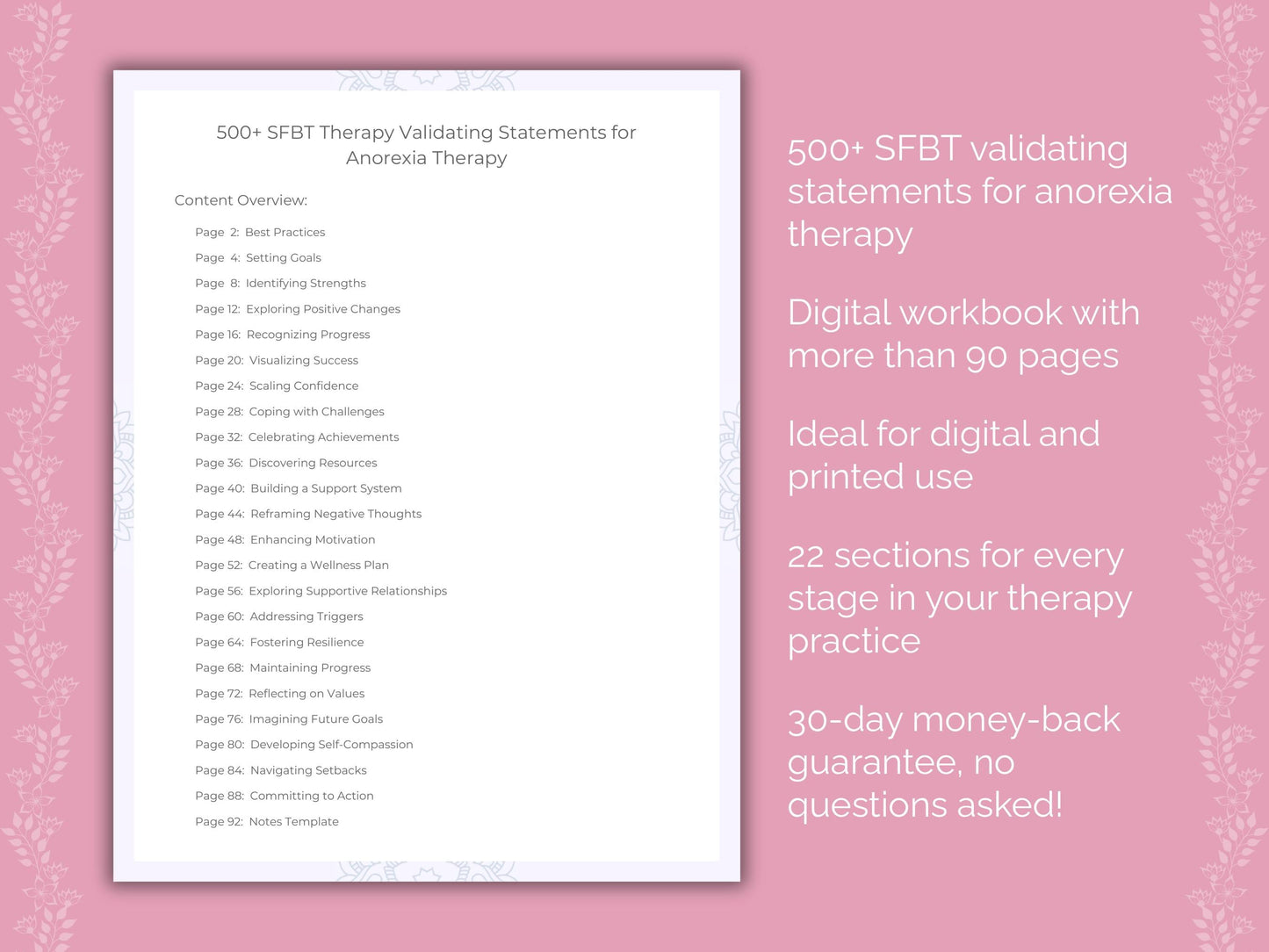 Anorexia Solution-Focused Brief Therapy (SFBT) Therapist Worksheets