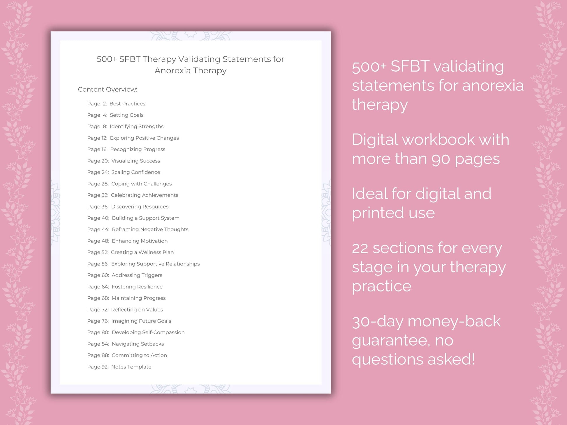 Anorexia Solution-Focused Brief Therapy (SFBT) Therapist Worksheets