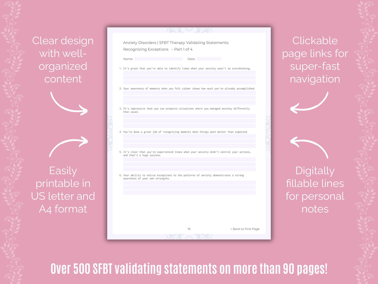 Anxiety Disorders Solution-Focused Brief Therapy (SFBT) Counseling Templates