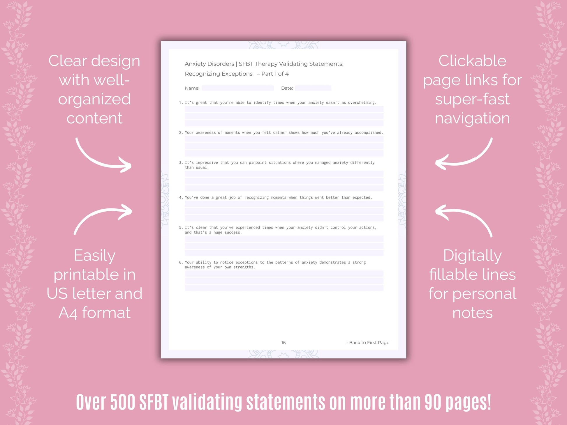 Anxiety Disorders Solution-Focused Brief Therapy (SFBT) Counseling Templates