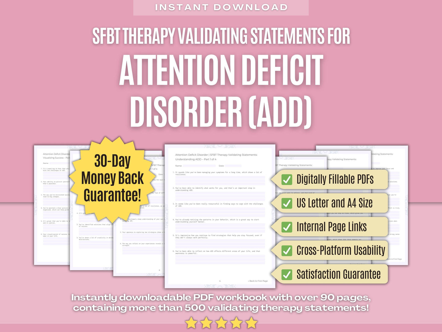 Attention Deficit Disorder (ADD) Solution-Focused Brief Therapy (SFBT) Psychology Workbooks