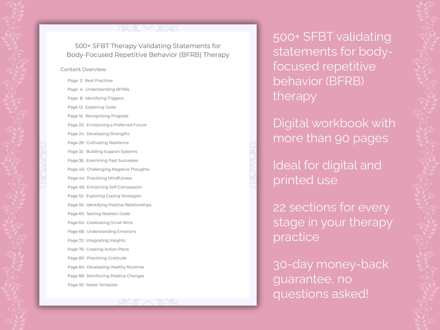 Body-Focused Repetitive Behavior (BFRB) Solution-Focused Brief Therapy (SFBT) Therapist Worksheets