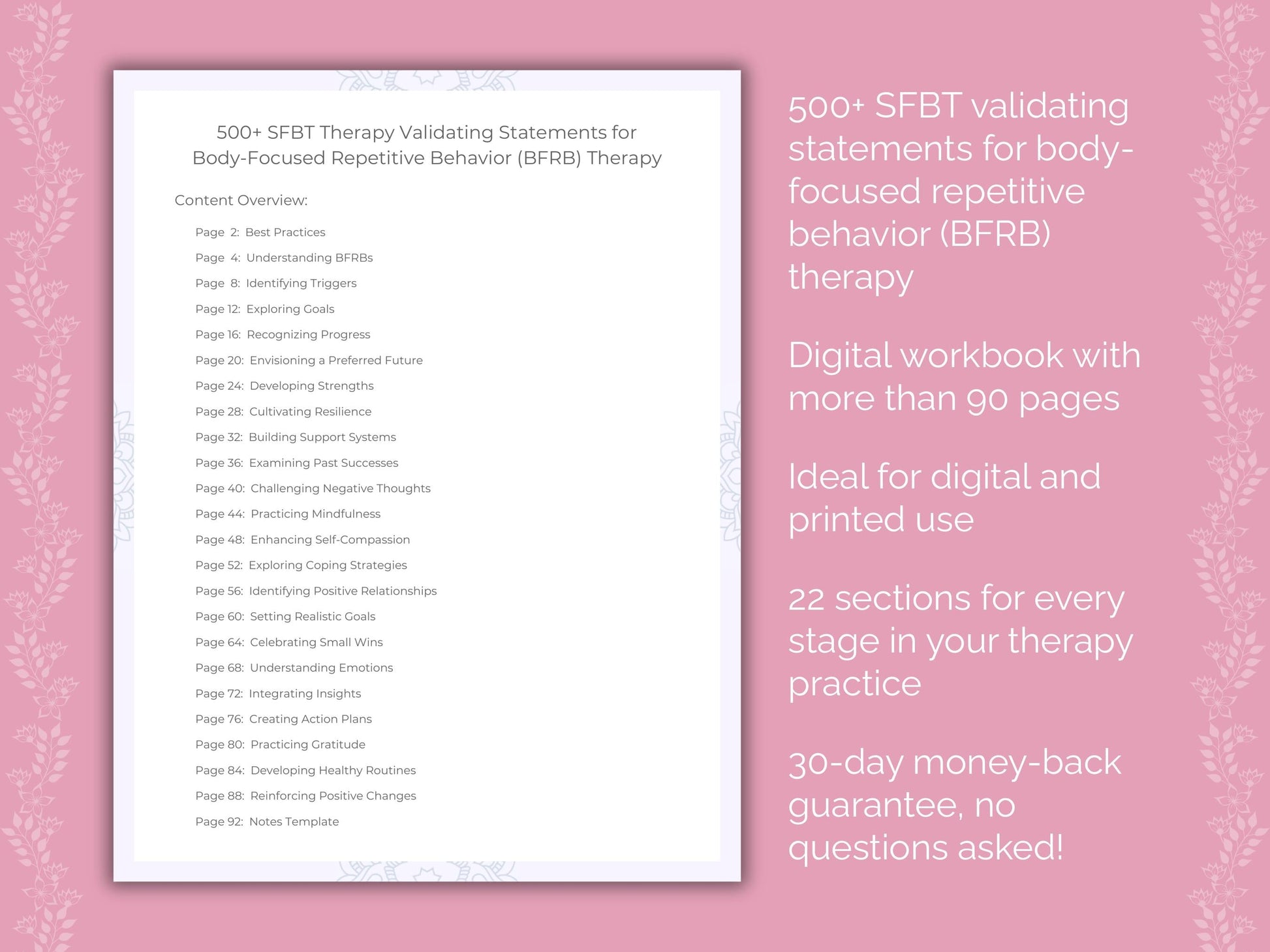 Body-Focused Repetitive Behavior (BFRB) Solution-Focused Brief Therapy (SFBT) Therapist Worksheets