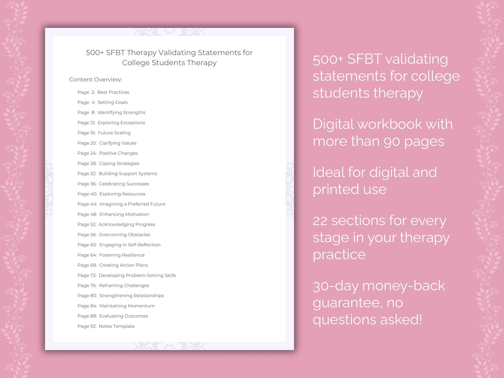 College Students Solution-Focused Brief Therapy (SFBT) Therapist Worksheets