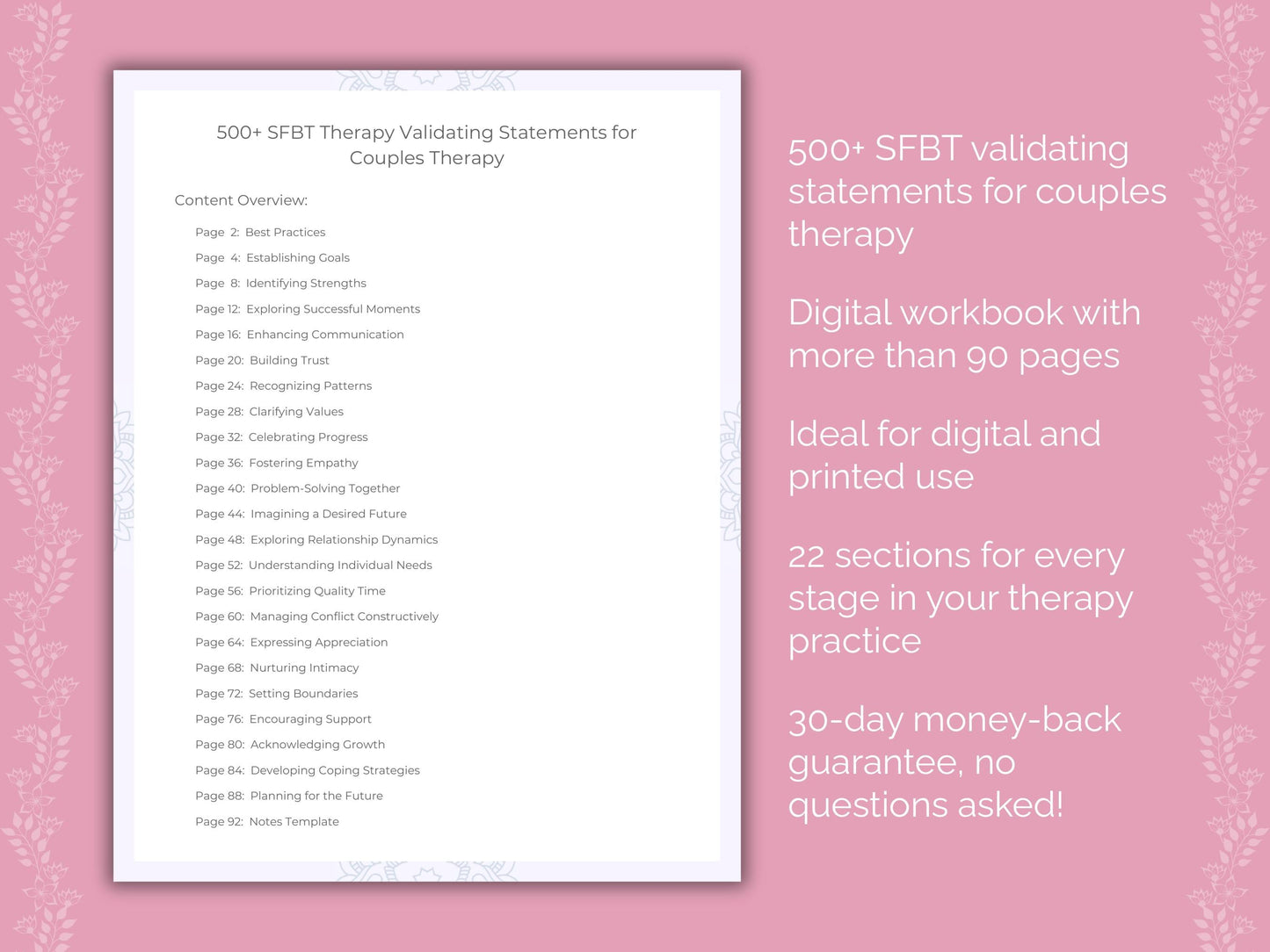 Couples Solution-Focused Brief Therapy (SFBT) Therapist Worksheets