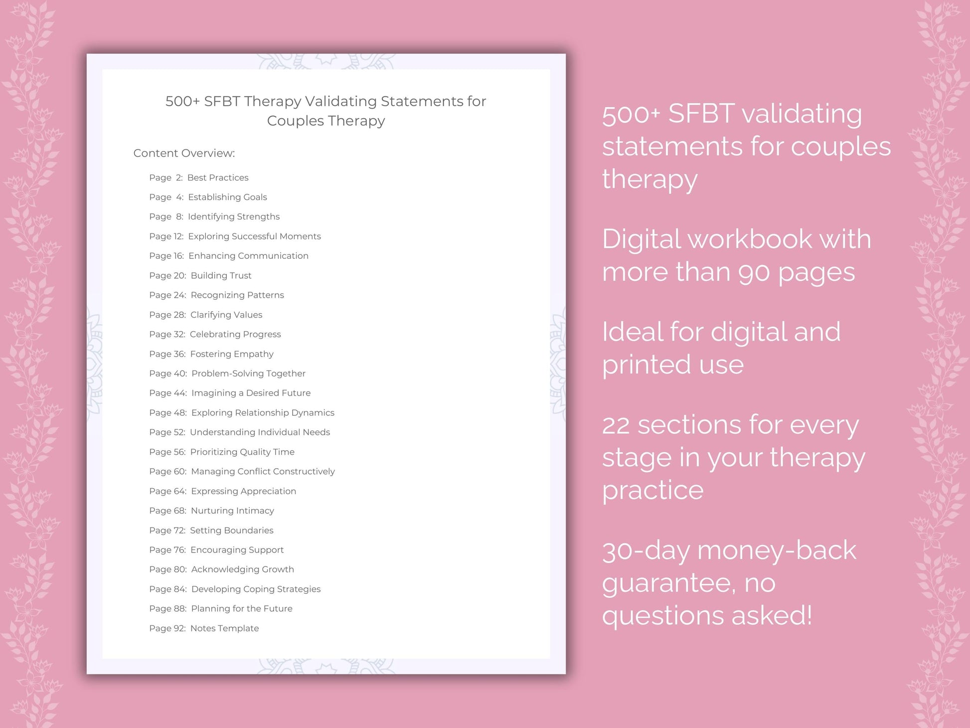 Couples Solution-Focused Brief Therapy (SFBT) Therapist Worksheets