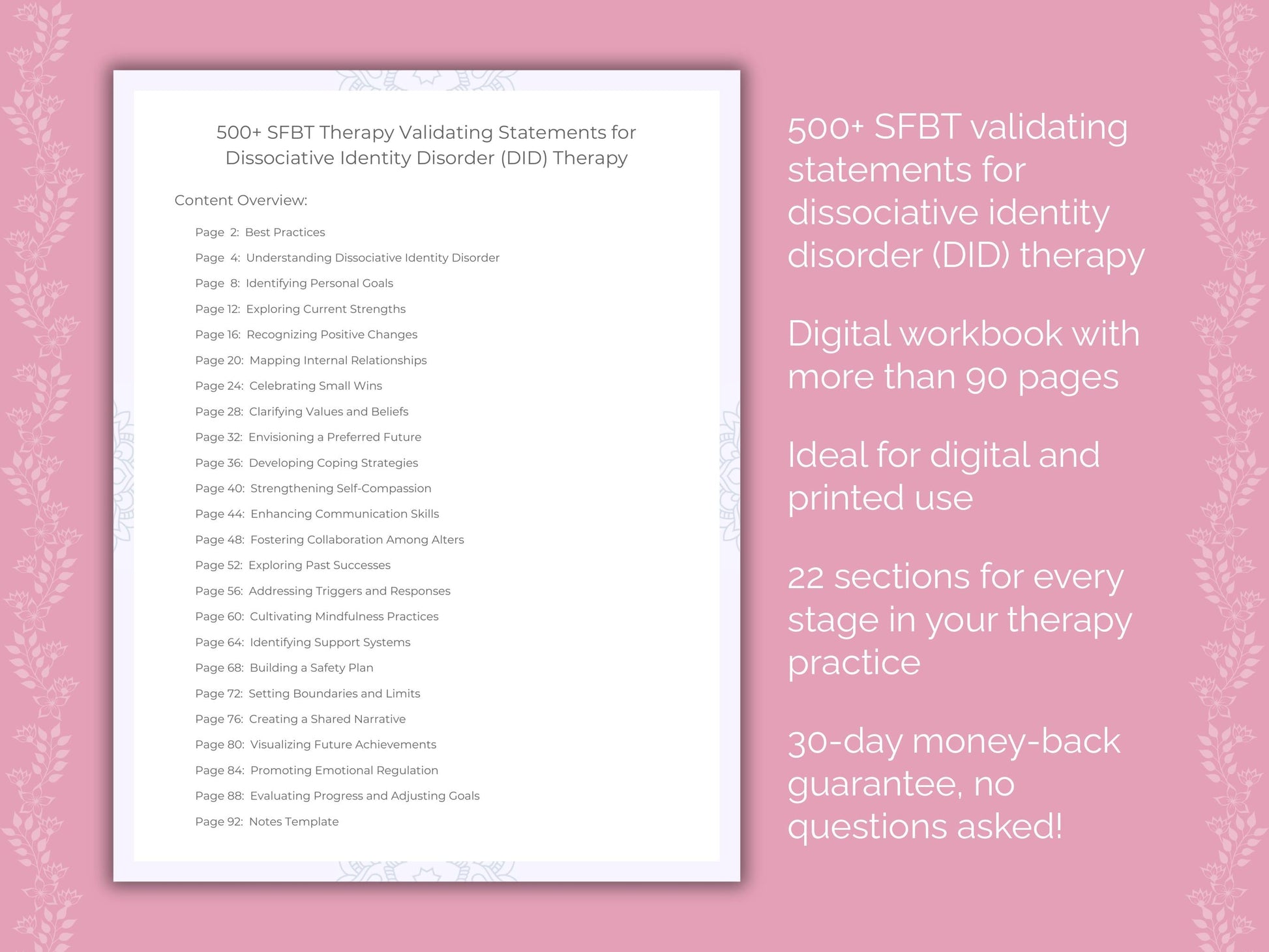 Dissociative Identity Disorder (DID) Solution-Focused Brief Therapy (SFBT) Therapist Worksheets