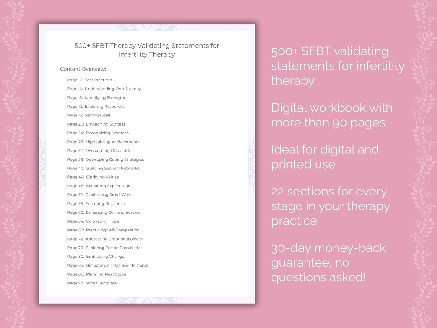 Infertility Solution-Focused Brief Therapy (SFBT) Therapist Worksheets
