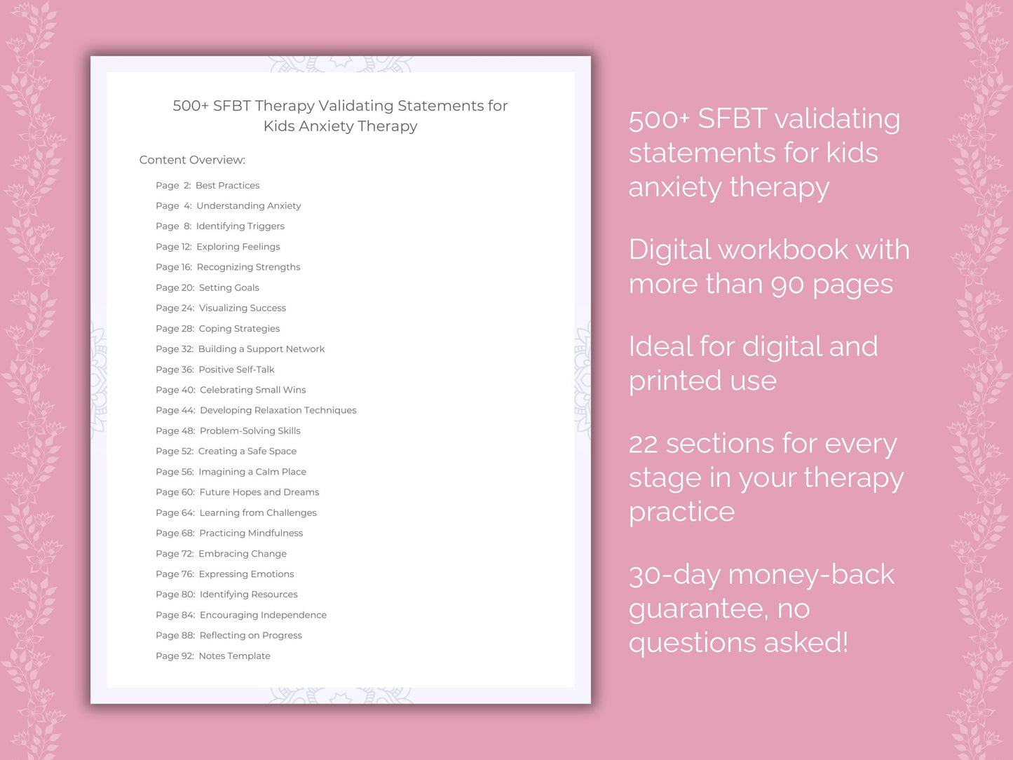 Kids Anxiety Solution-Focused Brief Therapy (SFBT) Therapist Worksheets