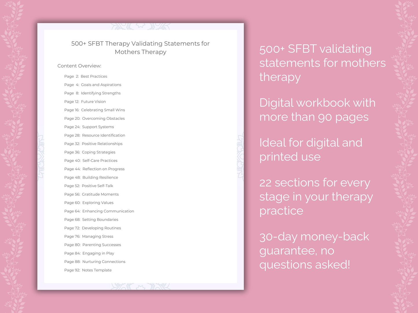 Mothers Solution-Focused Brief Therapy (SFBT) Therapist Worksheets