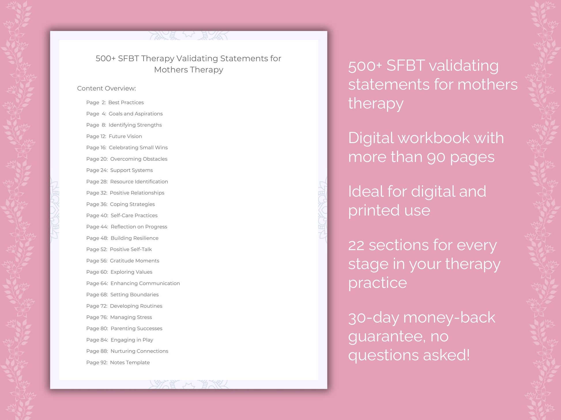 Mothers Solution-Focused Brief Therapy (SFBT) Therapist Worksheets