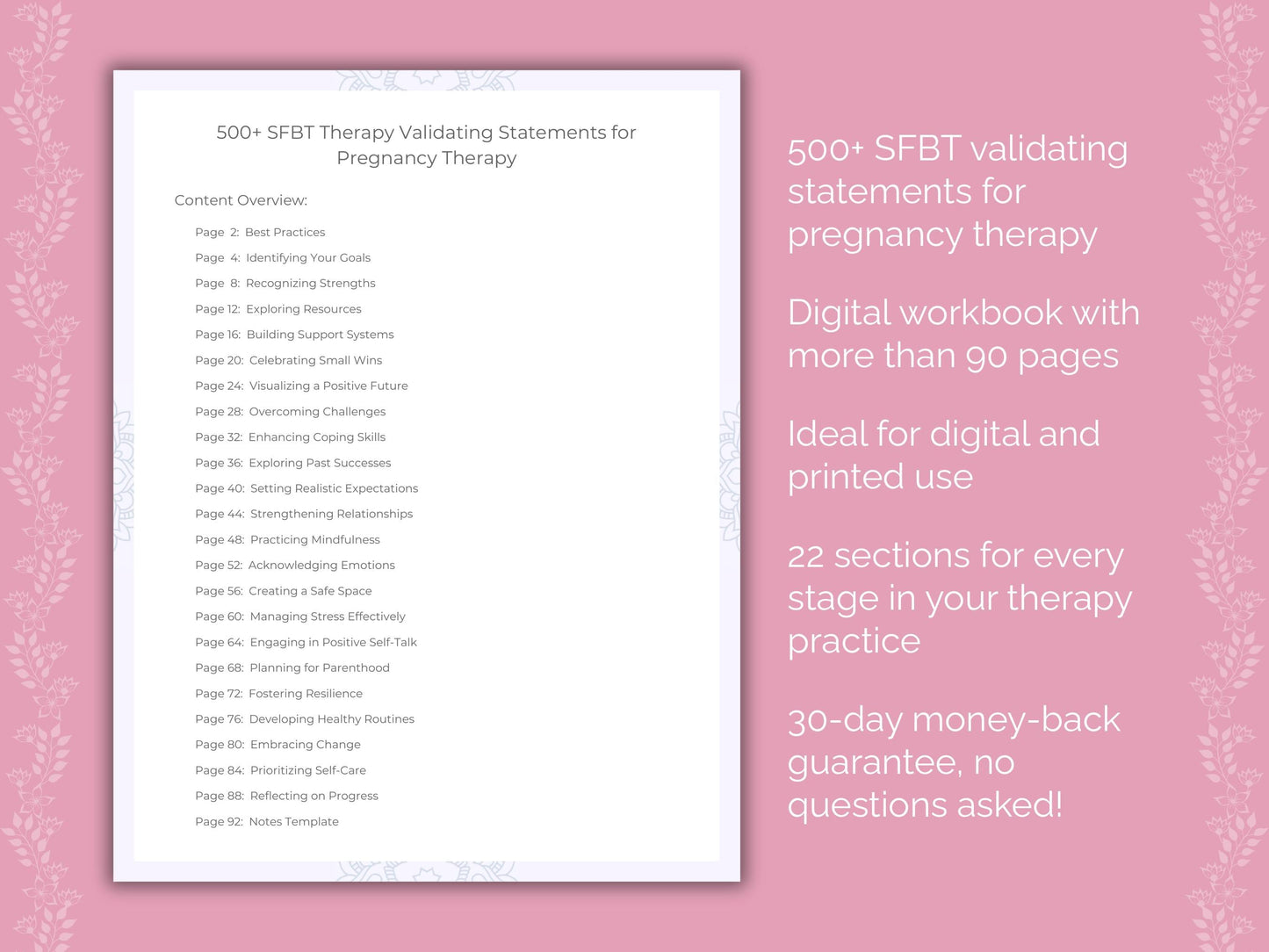 Pregnancy Solution-Focused Brief Therapy (SFBT) Therapist Worksheets