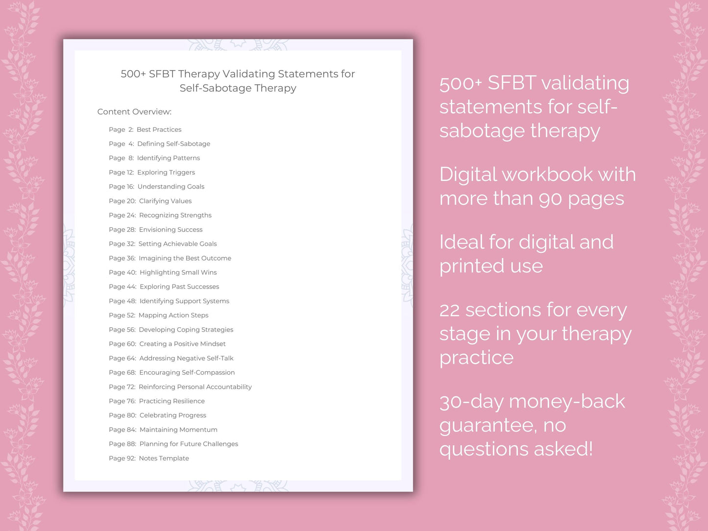 Self-Sabotage Solution-Focused Brief Therapy (SFBT) Therapist Worksheets