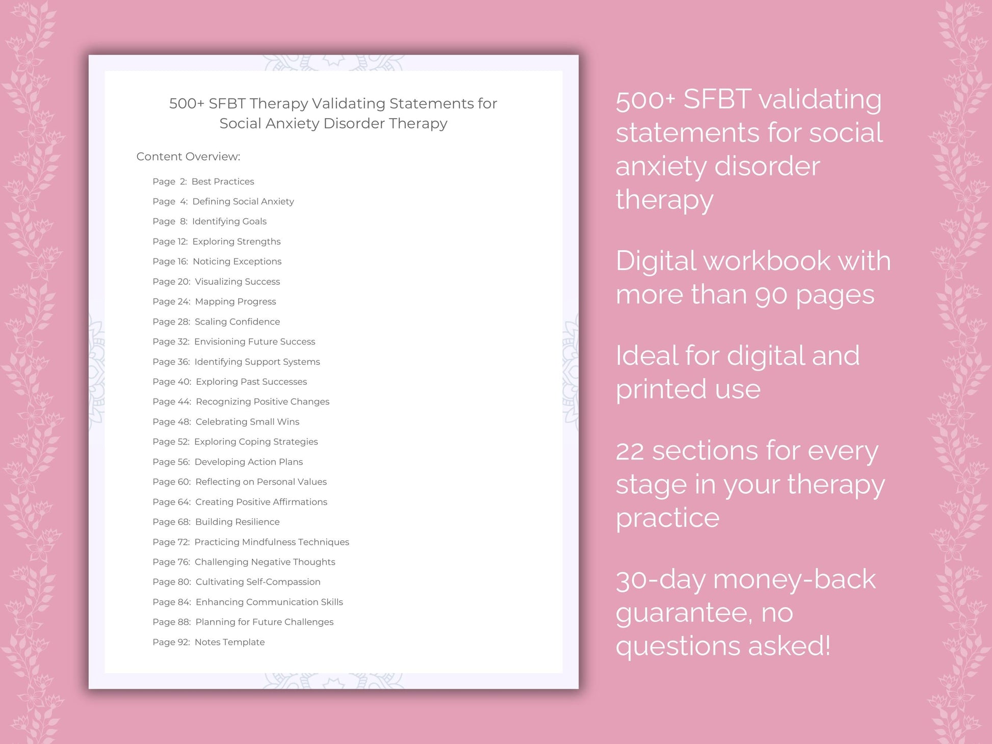 Social Anxiety Disorder Solution-Focused Brief Therapy (SFBT) Therapist Worksheets