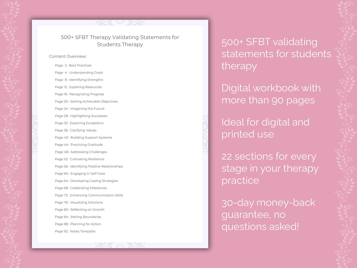 Students Solution-Focused Brief Therapy (SFBT) Therapist Worksheets