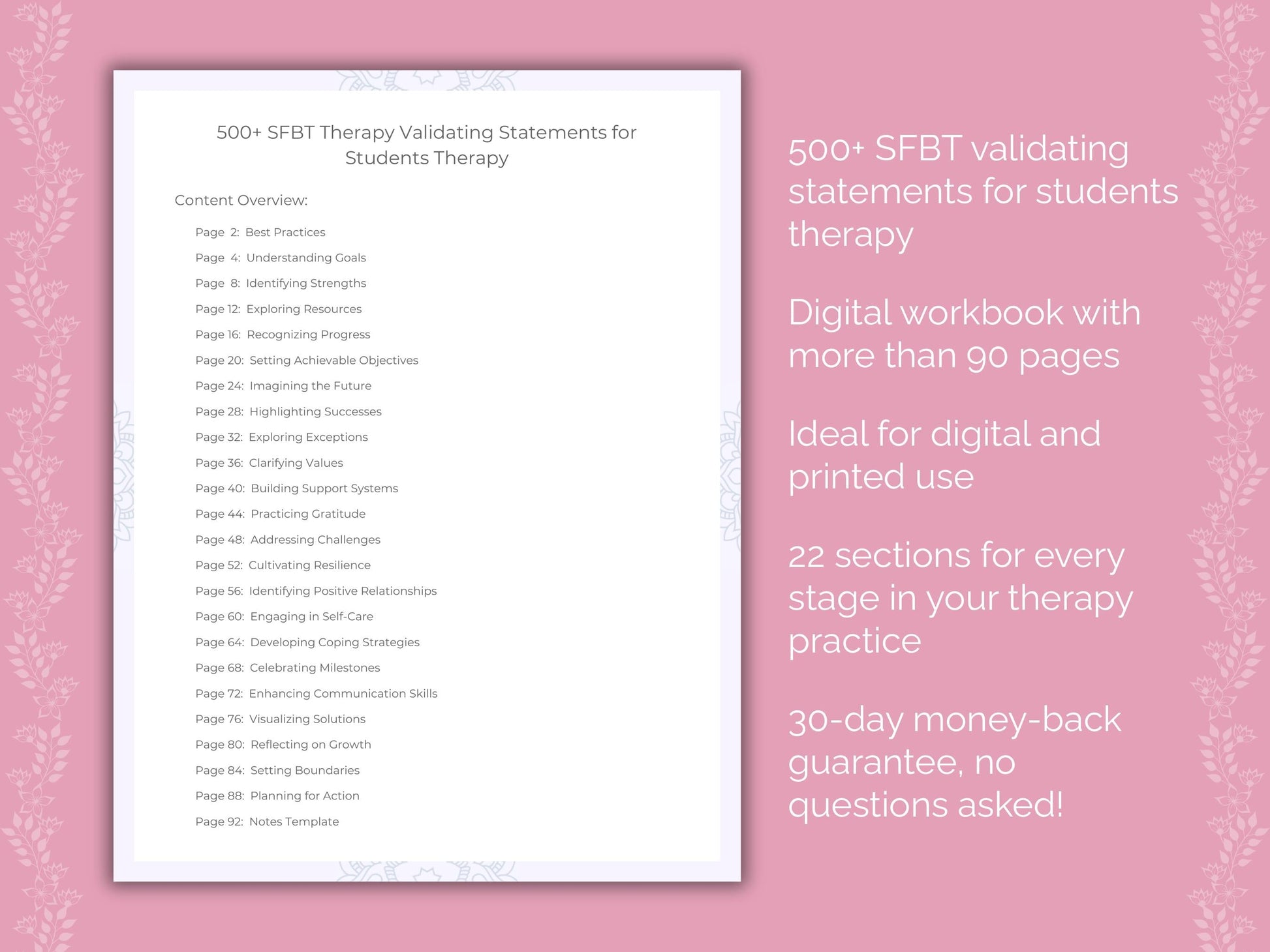 Students Solution-Focused Brief Therapy (SFBT) Therapist Worksheets