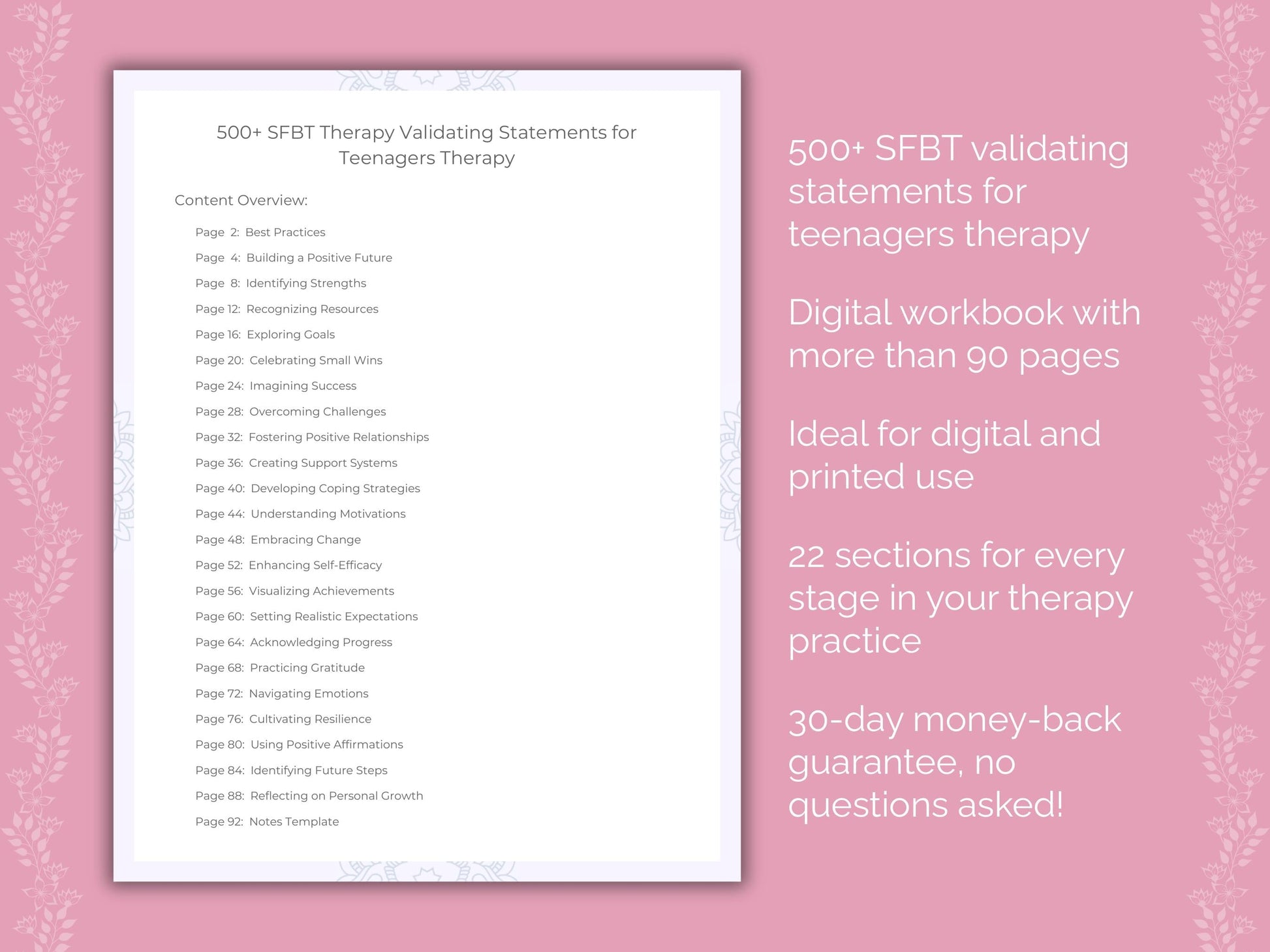 Teenagers Solution-Focused Brief Therapy (SFBT) Therapist Worksheets