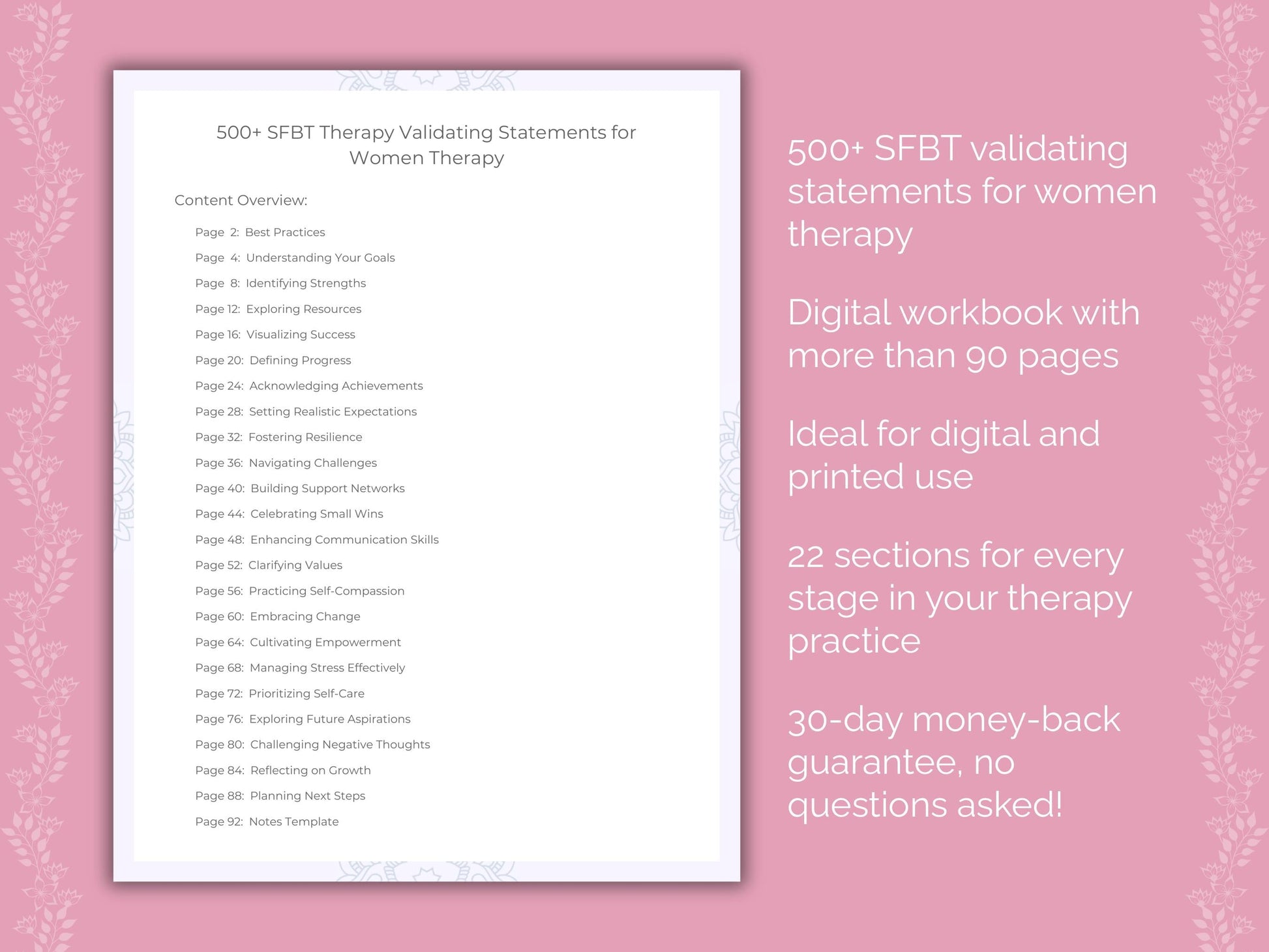 Women Solution-Focused Brief Therapy (SFBT) Therapist Worksheets