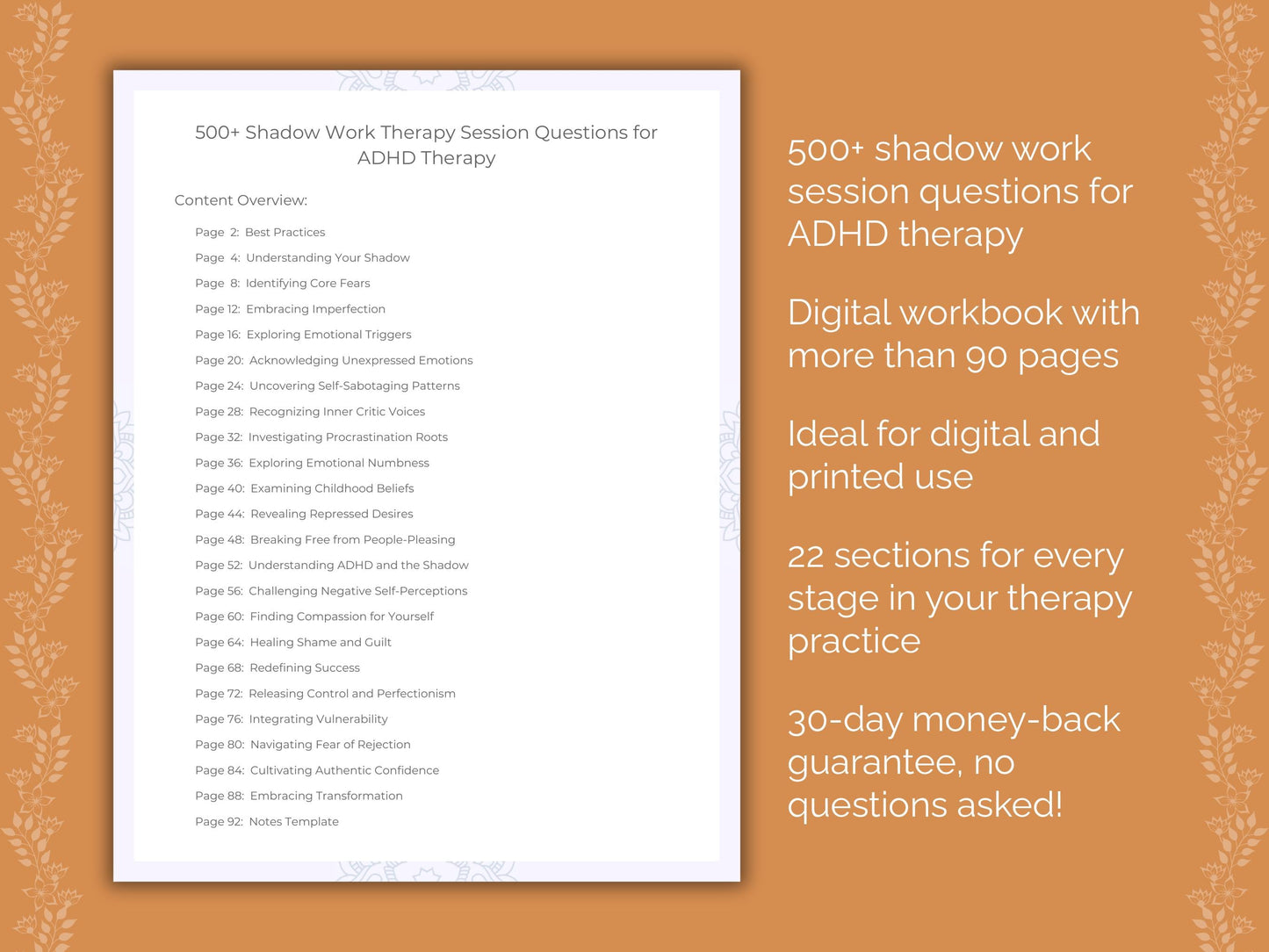 ADHD Shadow Work Therapist Worksheets