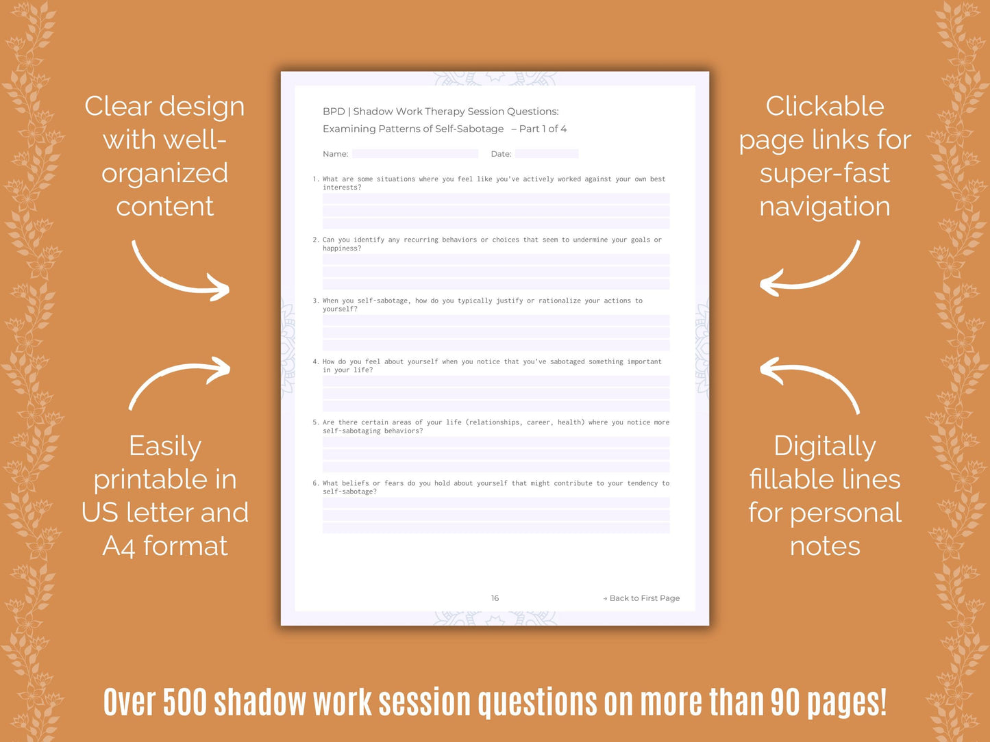 Borderline Personality Disorder (BPD) Shadow Work Counseling Templates