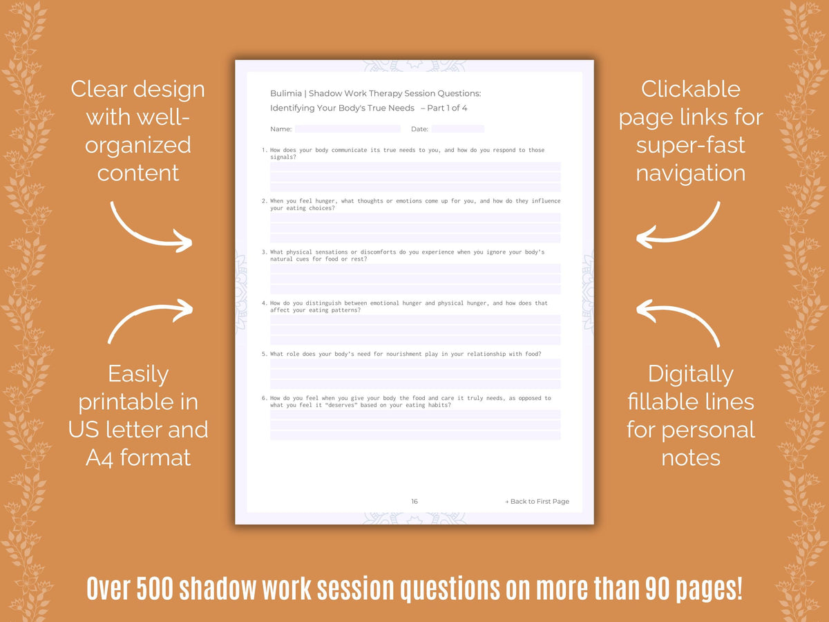 Bulimia Shadow Work Counseling Templates