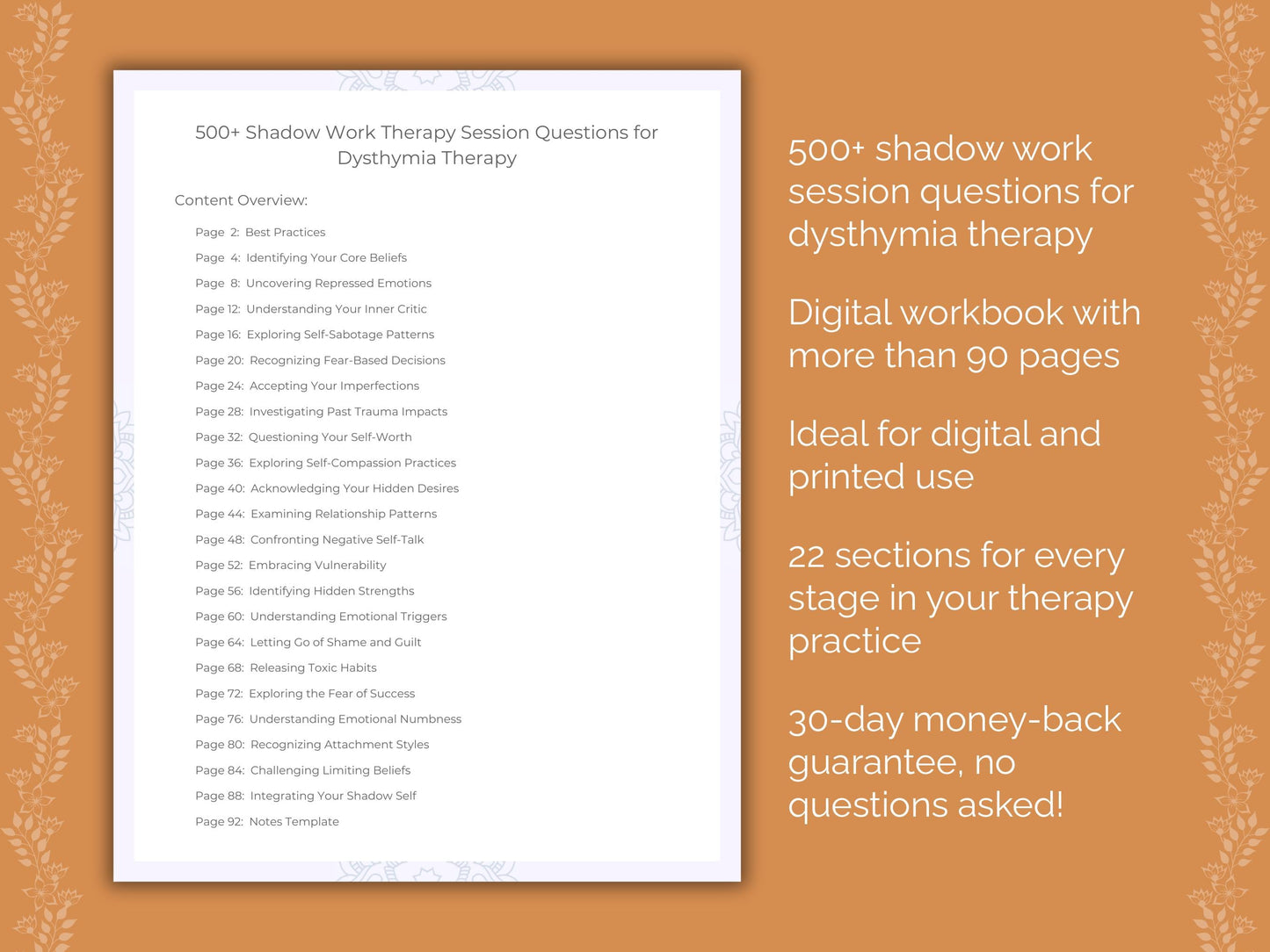 Dysthymia Shadow Work Therapist Worksheets