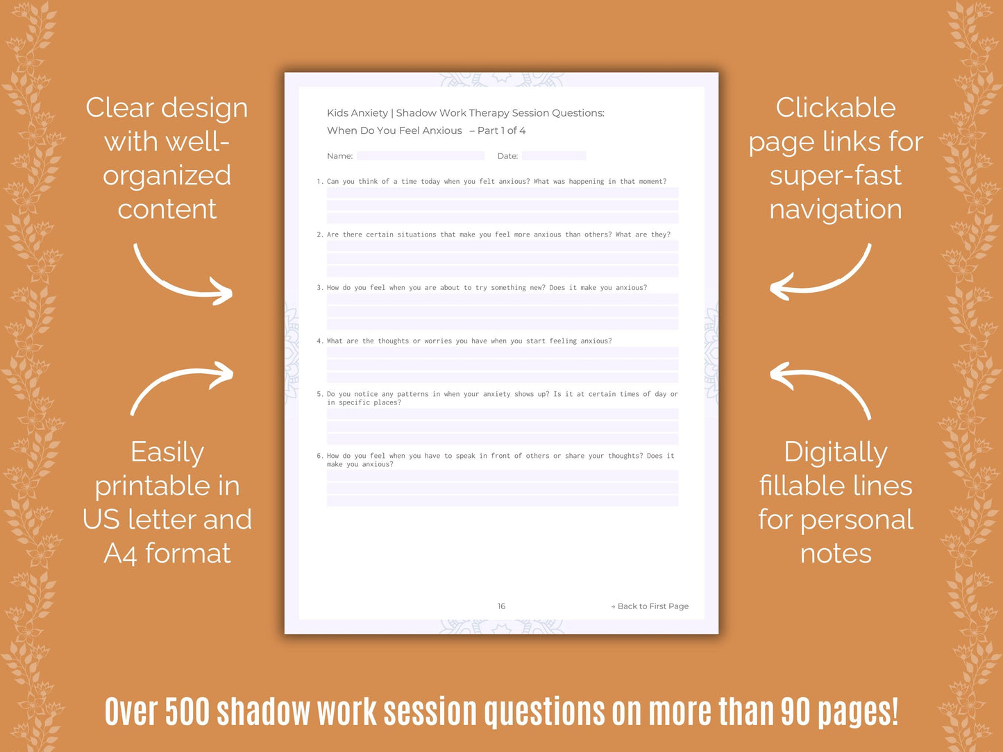 Kids Anxiety Shadow Work Counseling Templates