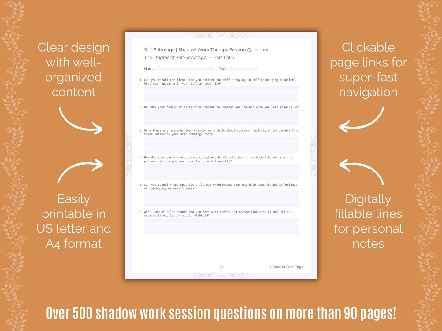 Self-Sabotage Shadow Work Counseling Templates