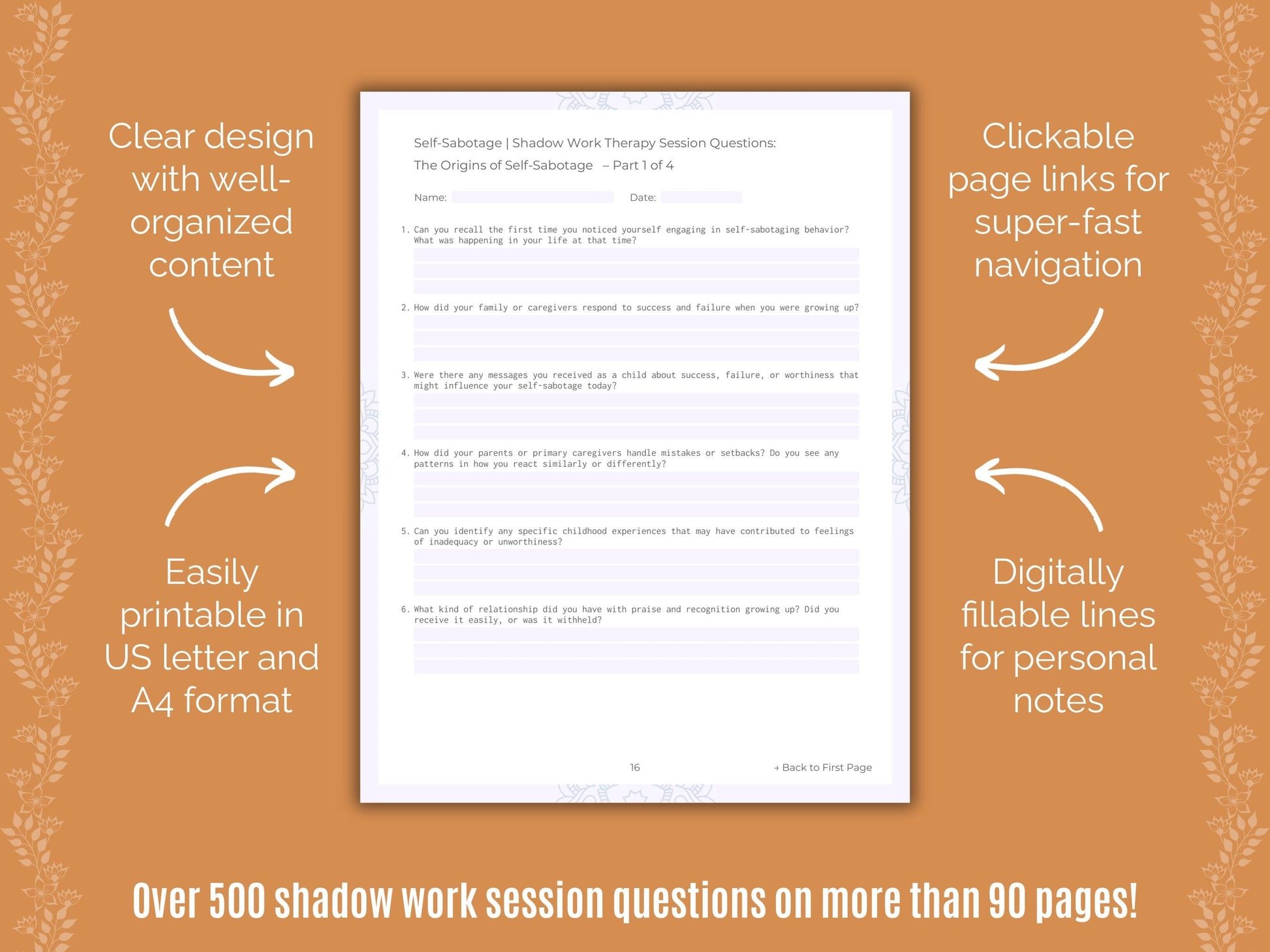 Self-Sabotage Shadow Work Counseling Templates