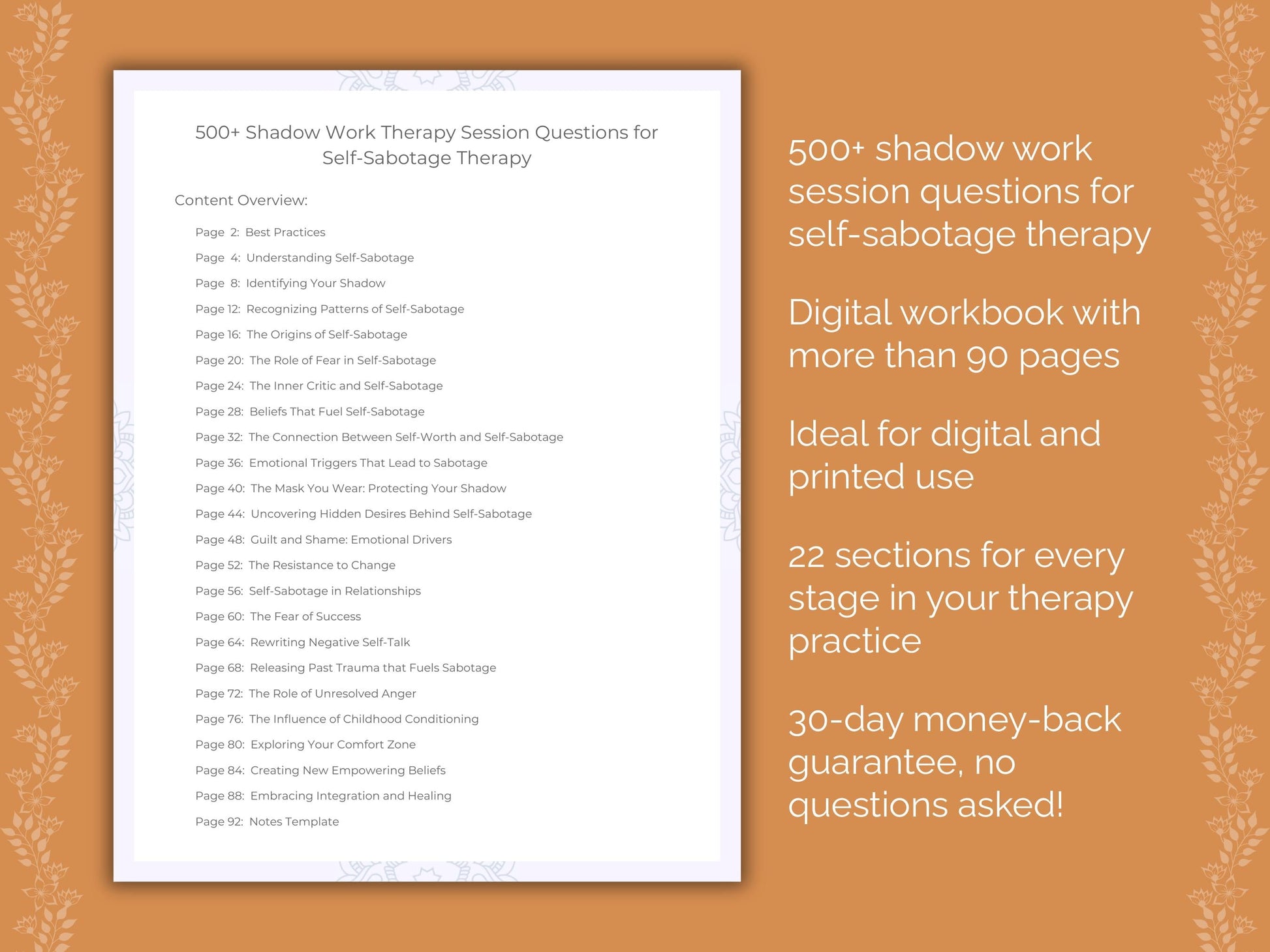 Self-Sabotage Shadow Work Therapist Worksheets