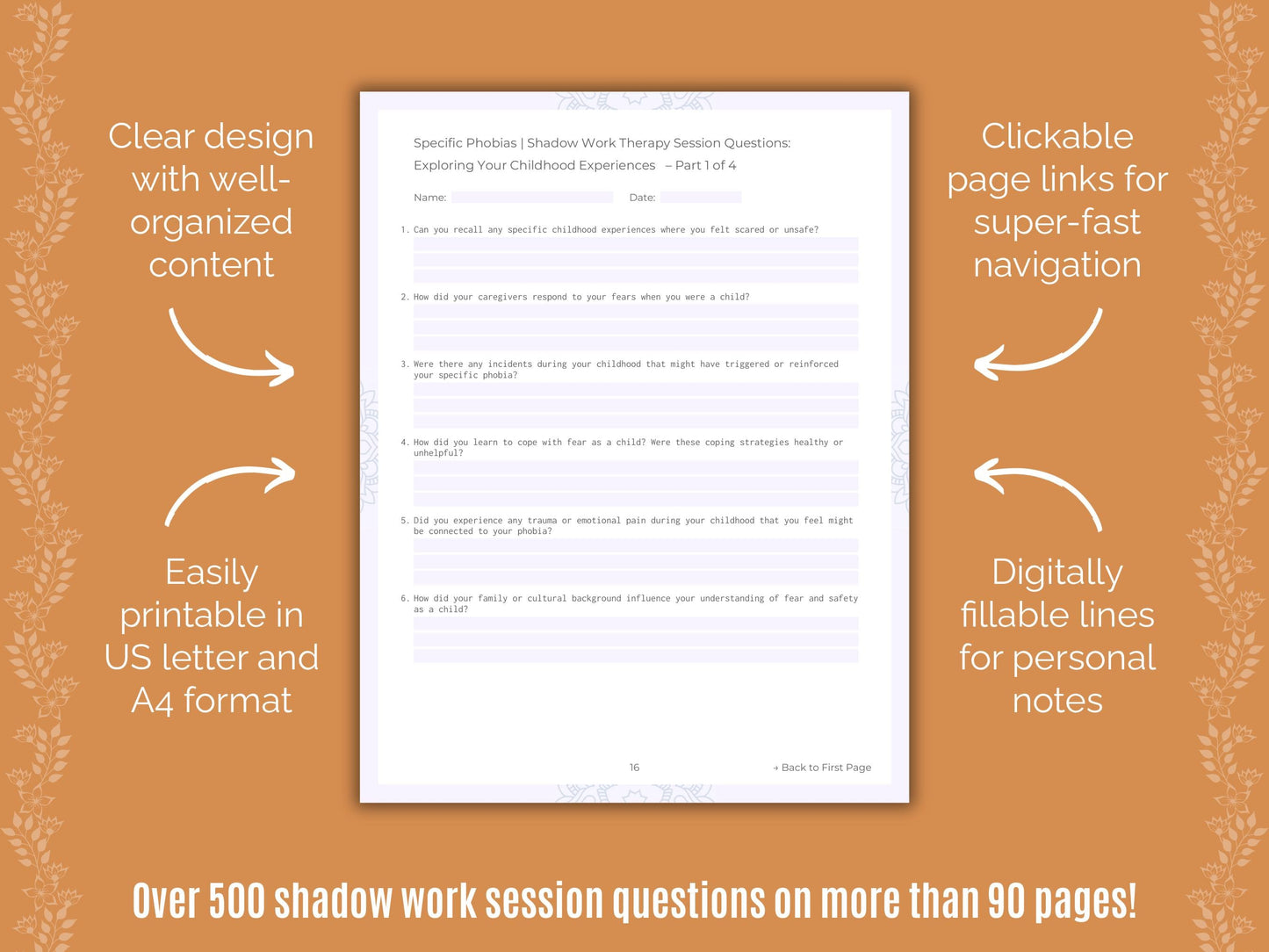 Specific Phobias Shadow Work Counseling Templates