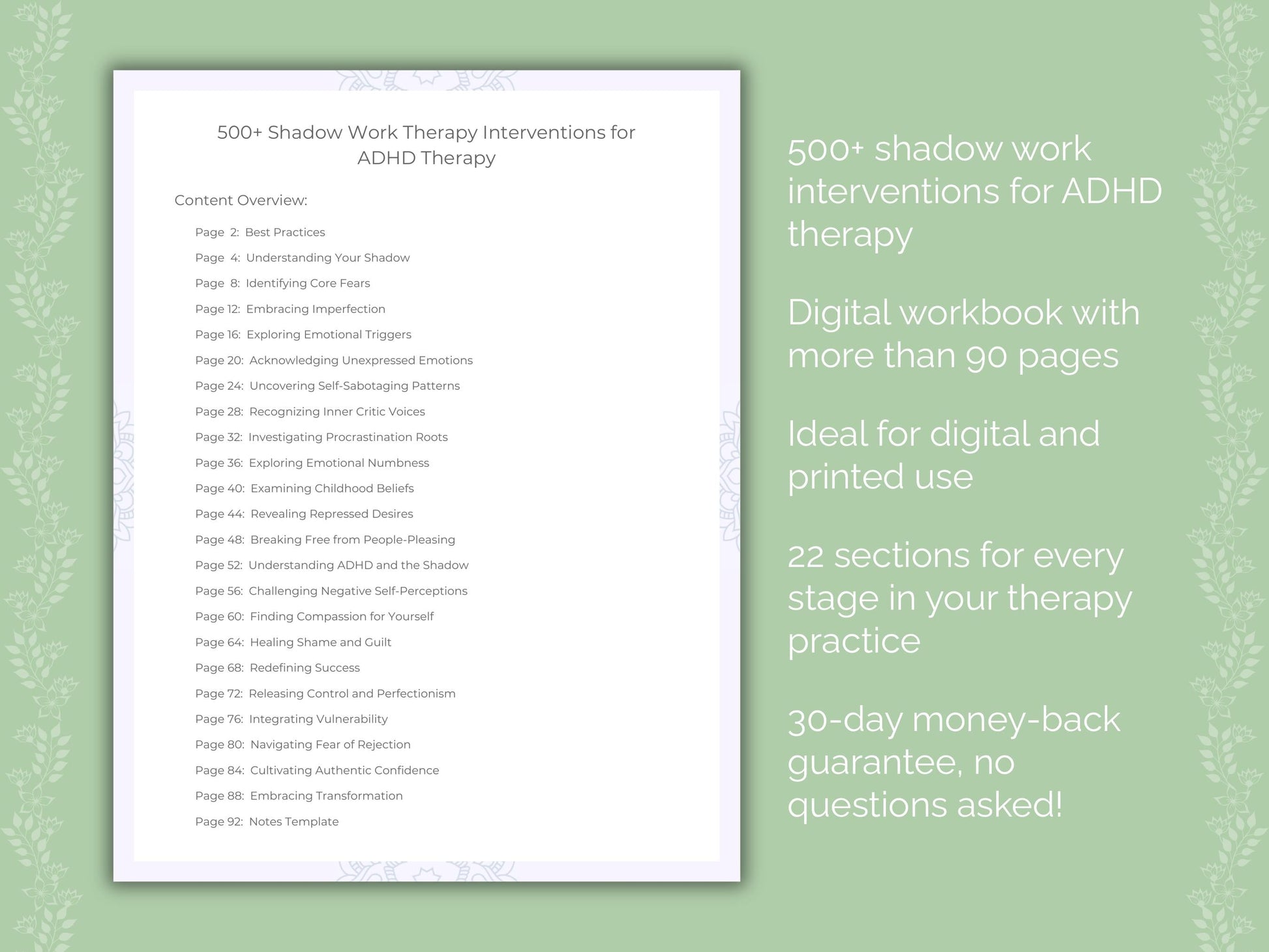 ADHD Shadow Work Therapist Worksheets
