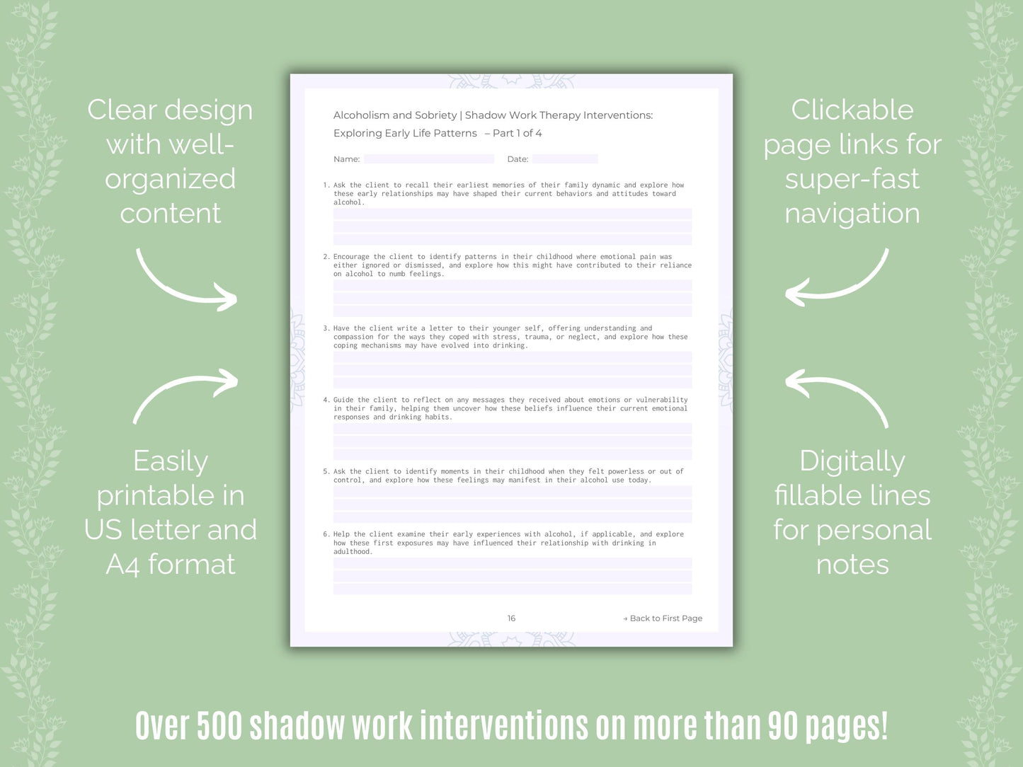 Alcoholism and Sobriety Shadow Work Counseling Templates