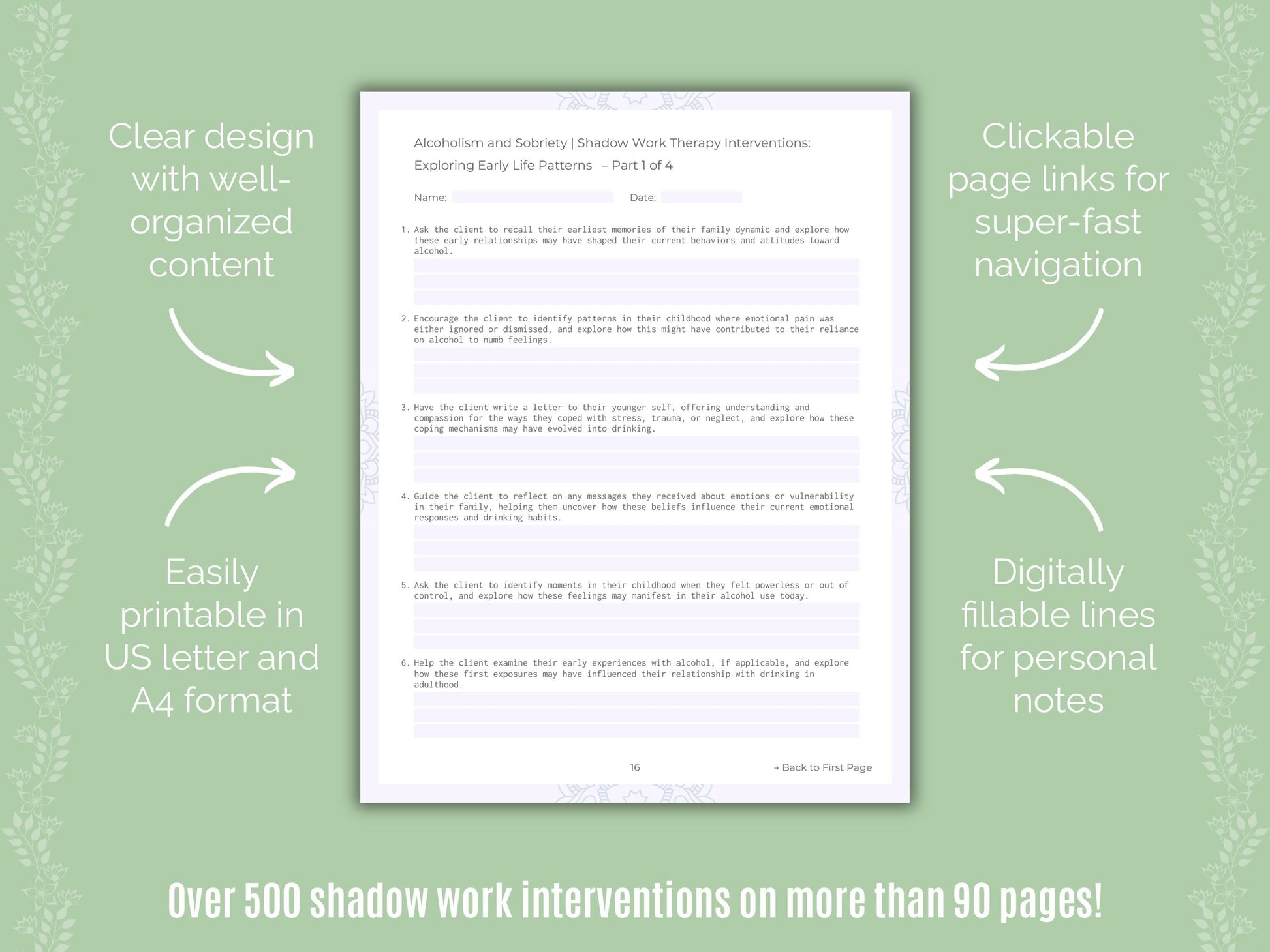 Alcoholism and Sobriety Shadow Work Counseling Templates