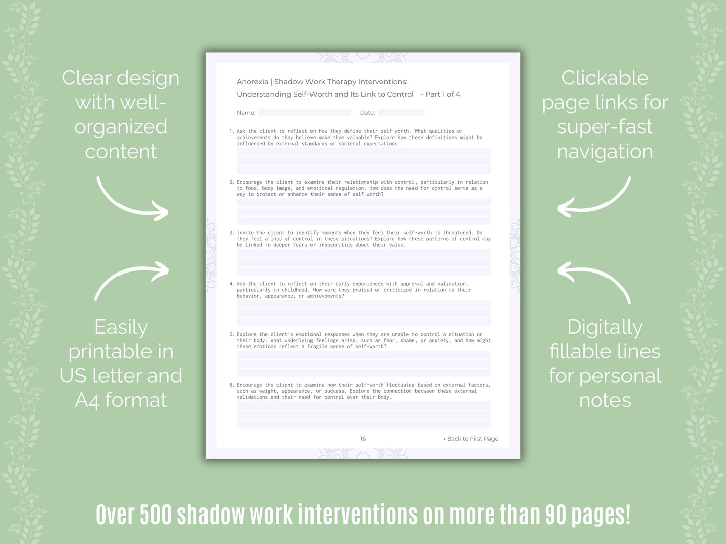 Anorexia Shadow Work Counseling Templates