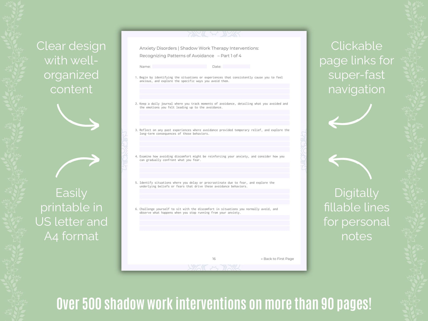 Anxiety Disorders Shadow Work Counseling Templates