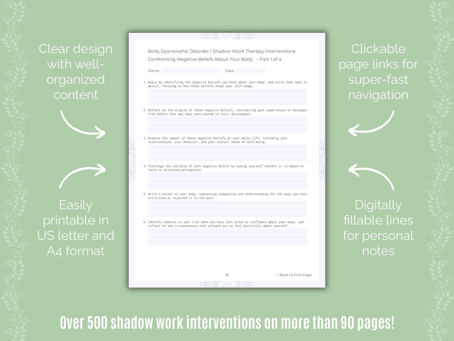 Body Dysmorphic Disorder (BDD) Shadow Work Counseling Templates